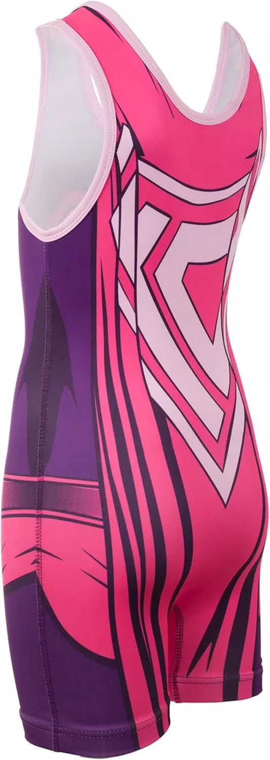 Girls Wrestling Singlets for Kids, Pink & Patterned Youth Singlets for Girls, Kid Sizes XXS-L