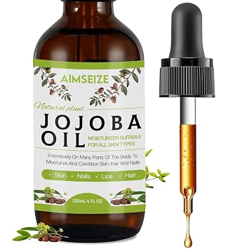 AIMSEIZE Jojoba Oil Organic 4oz, 100% Pure Stimulate Growth for Hair & Eyebrows, Moisturizing Massage Oil for Face, Hair, Skin & Nails