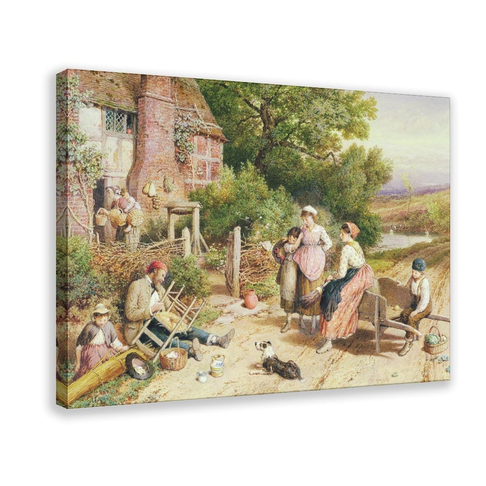 DFJyjFGJJ Myles Birket Foster,Travelling Chair Mender And Pedlar With Baskets Near Witley, Surrey Canvas Posters Wall Art Bedroom Office Room Decor Gift 24" L X 36" W