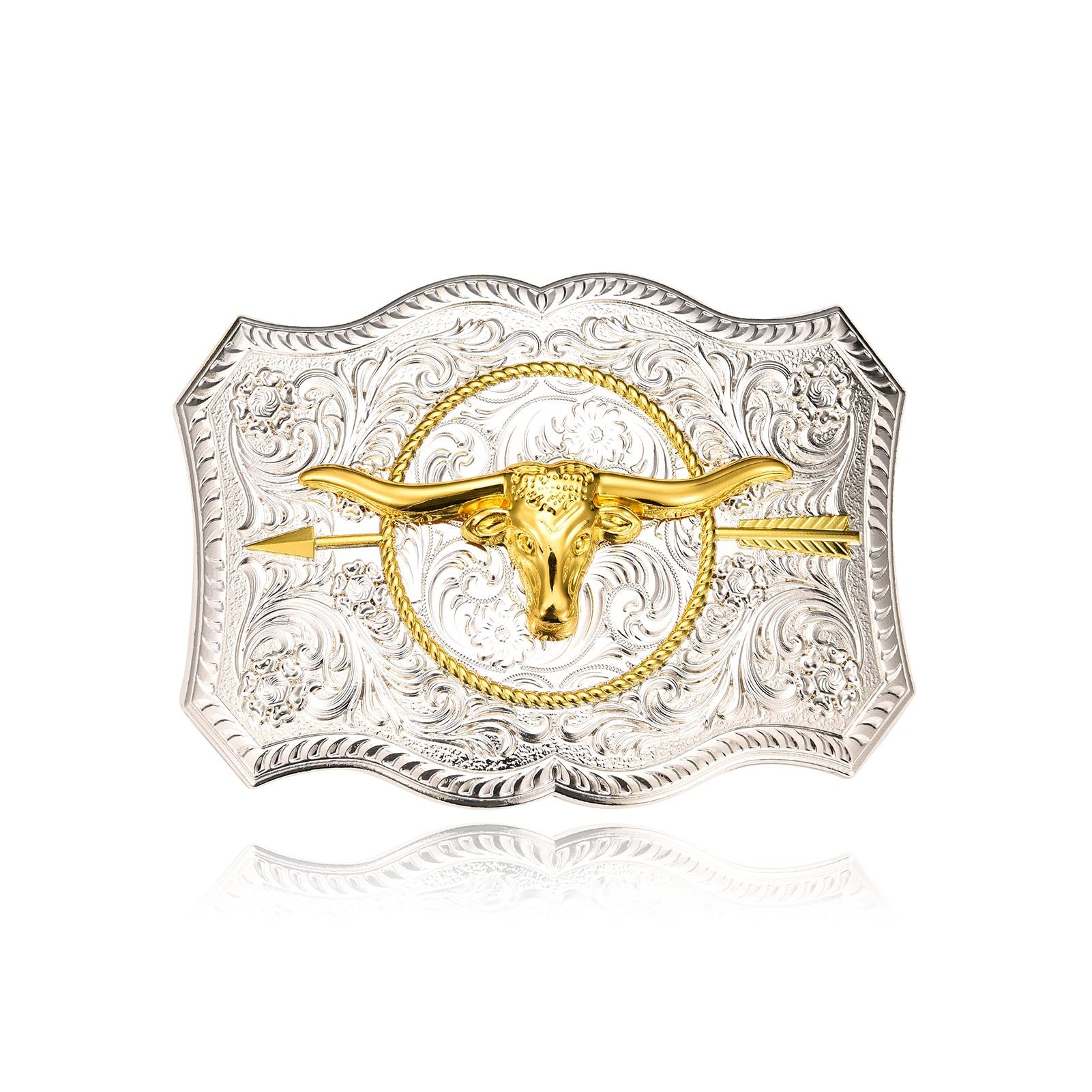 Hebilla de cinturón occidental para hombre MASOP estilo vaquero cuernos largos 7