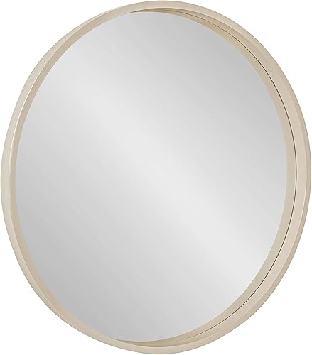 Kate and Laurel Travis Espejo de pared redondo de mediados de siglo, 25.6 pulgadas de diámetro, arena marrón claro, espejo de acento moderno para