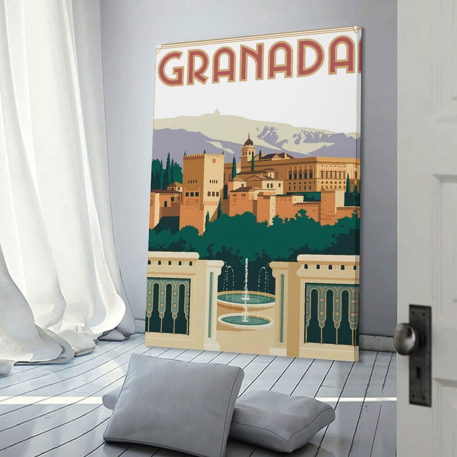 Junmoney Granada Travel Canvas Wall Picture, 20x30inch(50x75cm), for Picture Wall Styling in Lounge Or Bedroom, An Easy Match for Collected Prints