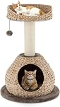 PETSITE 41 Arbre Cat moderne de pouce pour les chats d'intérieur, arbre Cat mignon multi-niveaux avec des poteaux à gratter, Condo chat en osier fait main & Perche supérieure, boule de danse et corde sisale, beige