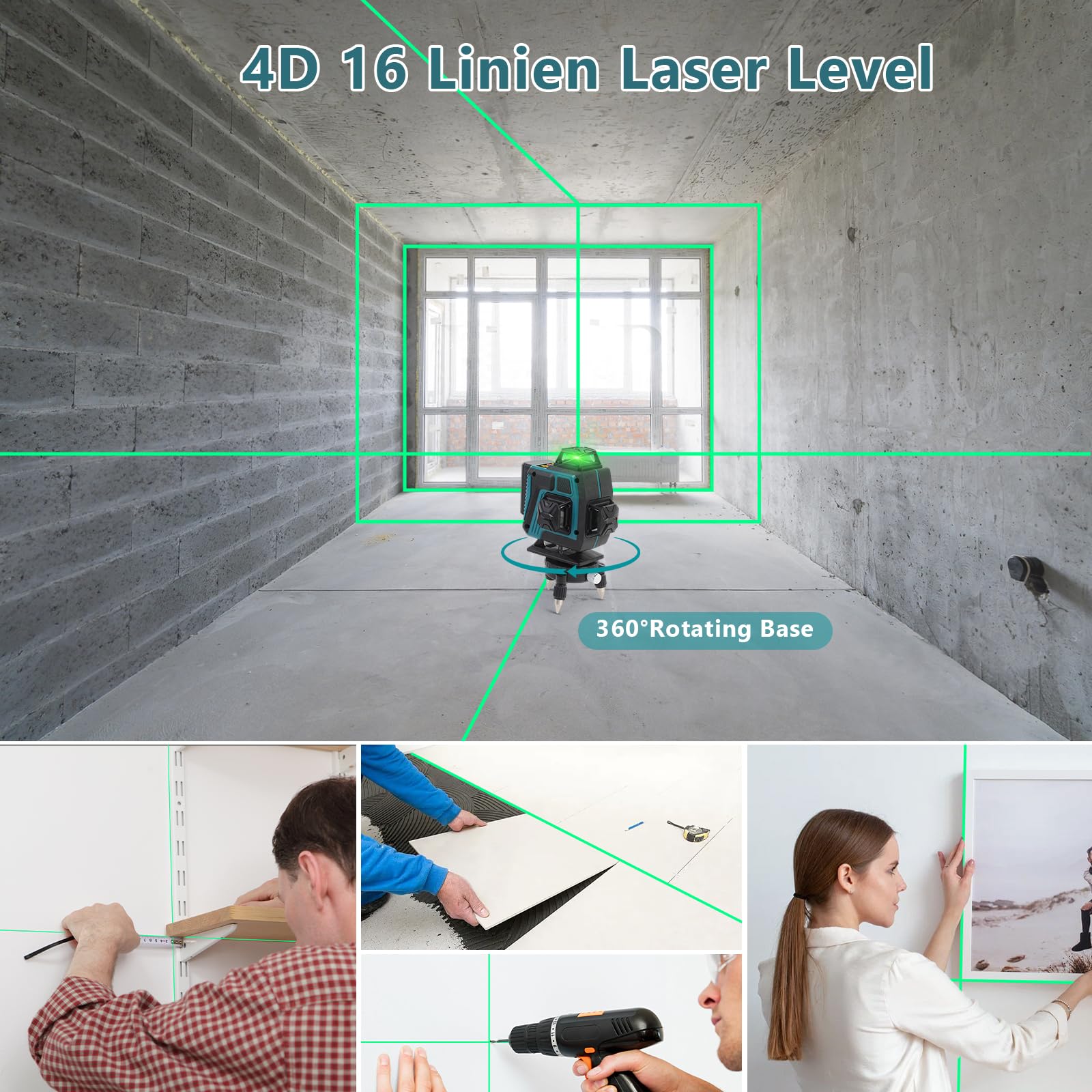 Multifunzionale 4D 16 linee laser livello 3° autolivellante macchina USB ricaricabile batteria al litio strumento di livellamento con 3 altezze regolabile in lega barra di estensione treppiede