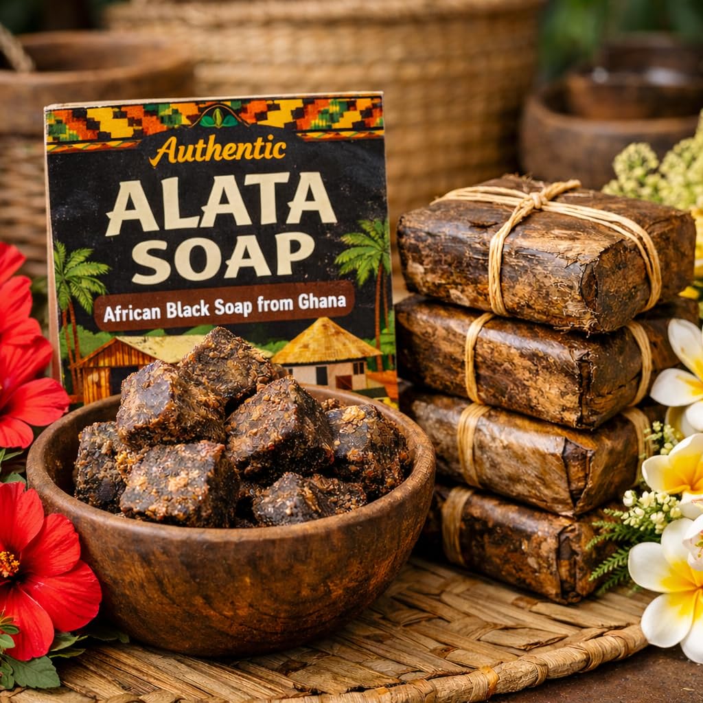 Raw African Black Soap, Alata Soap, Organic Soap Bars for Face, hand and Body, Gently Cleanses Skin and Removes Daily Impurities, 1 lb. (16 ounce)