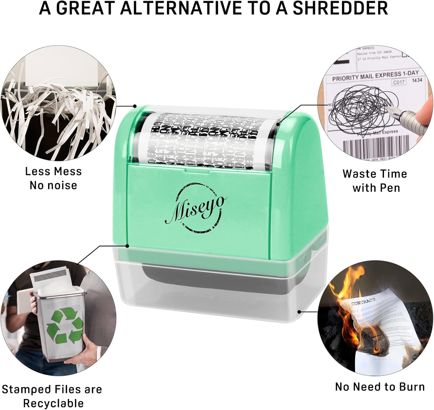 Miseyo Wide Identity Theft Protection Roller Stamp Set - Green(3 Refill Ink Included) with Extra 3 Refill Ink image 6 of 8 B09LHQWHF1