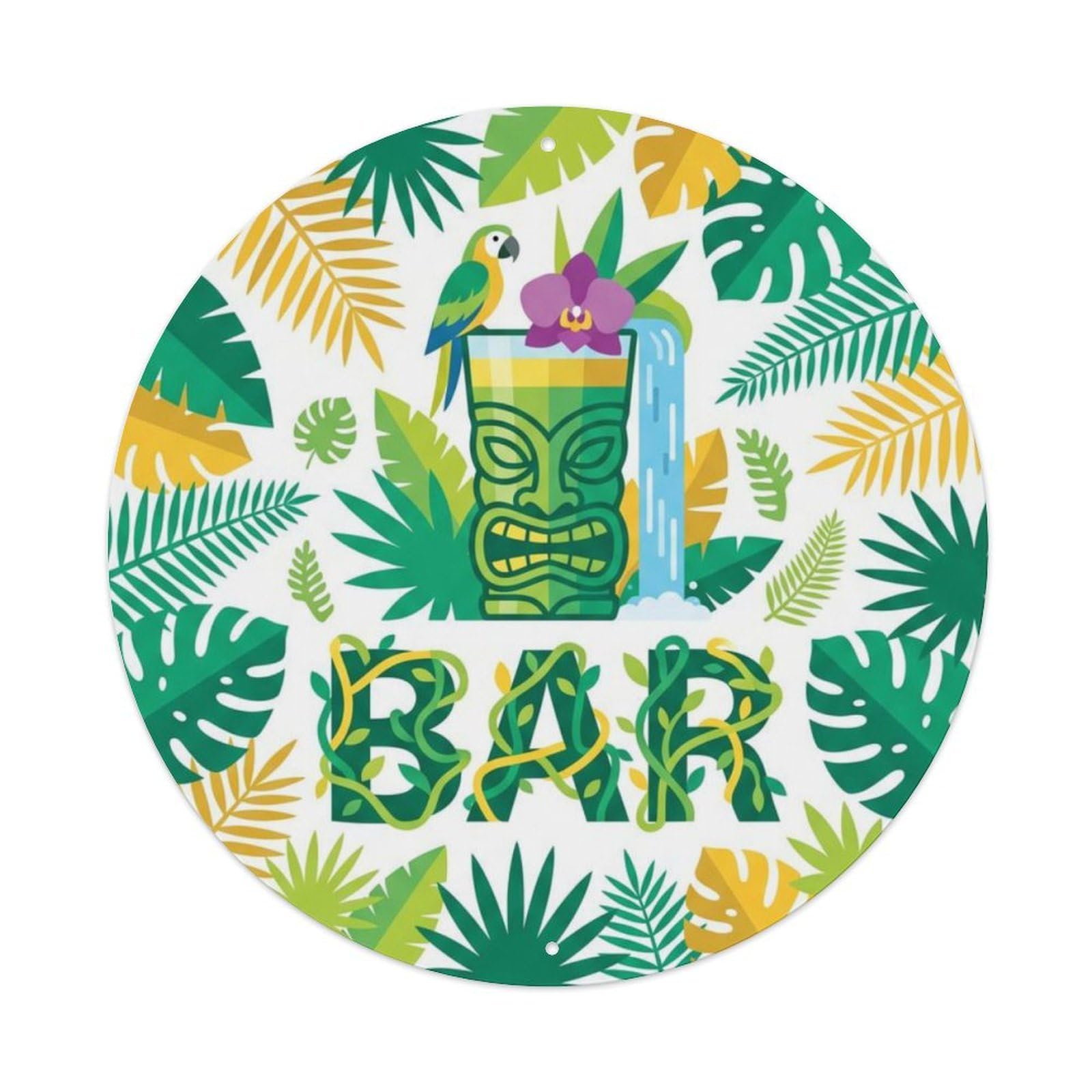 BAR Tropical Rainforest Lounge Metal Tin Sign Plaque Wall Decor for Cafe, Club Bar, Office, Home Garden Round Metal Poster 8x8Inch