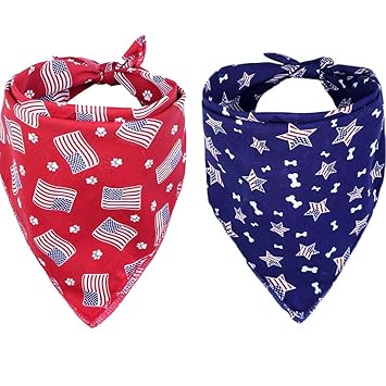 Lamphyface 2Pcs Dog Bandanas Bibs Scarfs for 4th of July Independence Day American Flag for Pet Dog
