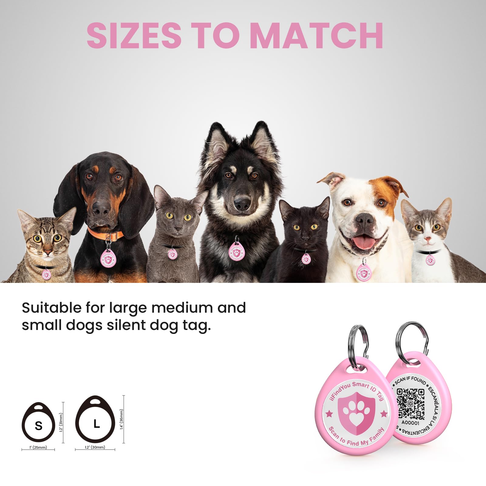 Targhette per gatti personalizzate, piccole, con codice QR, per collare per gattini, avvisi di posizione di scansione, rosa S