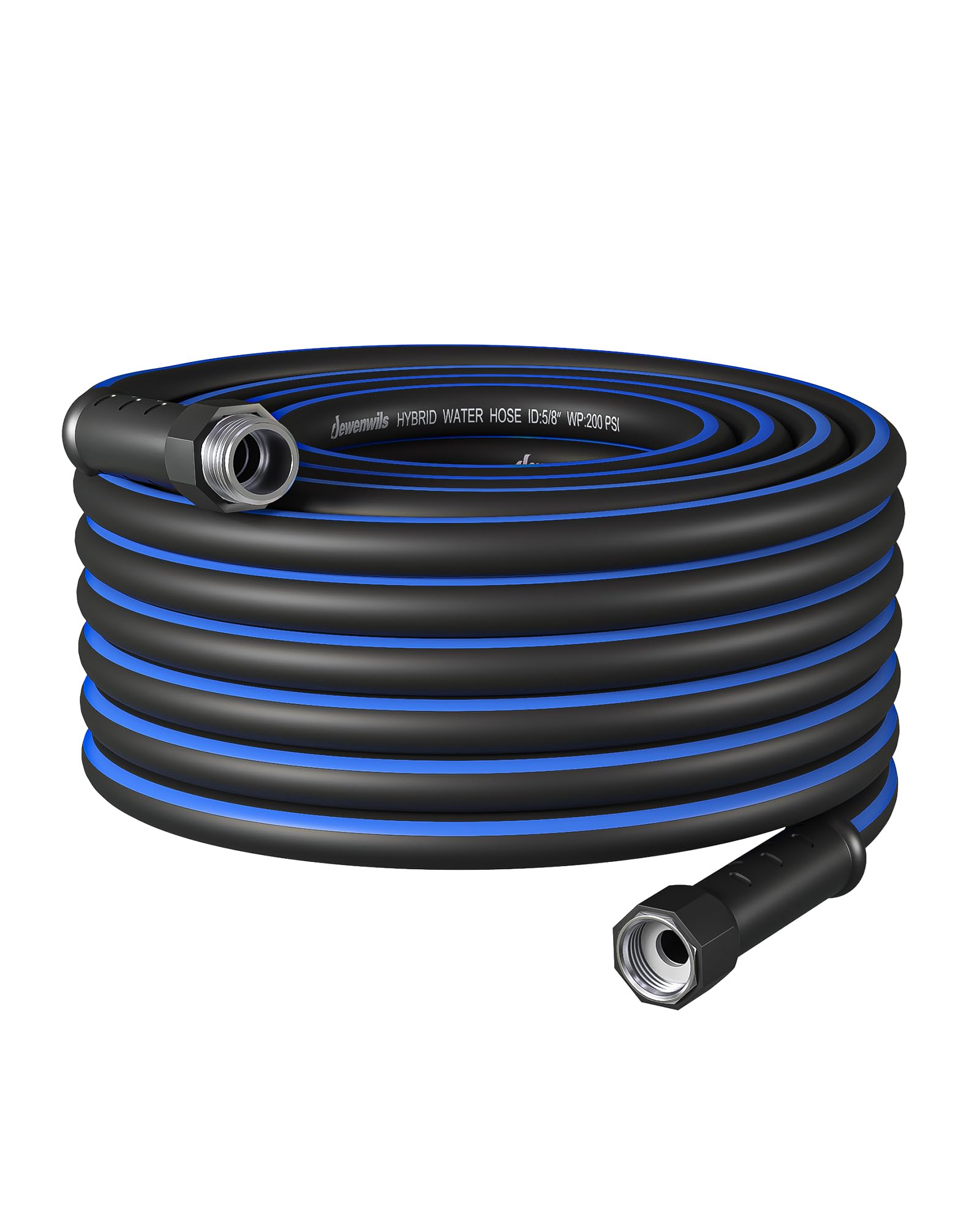 DEWENWILS Garden Hose 25 ft x 5/8", Hybrid Water Hose with Rotate Handle, Heavy Duty, Lightweight, Flexible Hose for Plants, Car, Yard, 3/4 Inch Solid Fittings, Drinking Water Safe, Black Blue