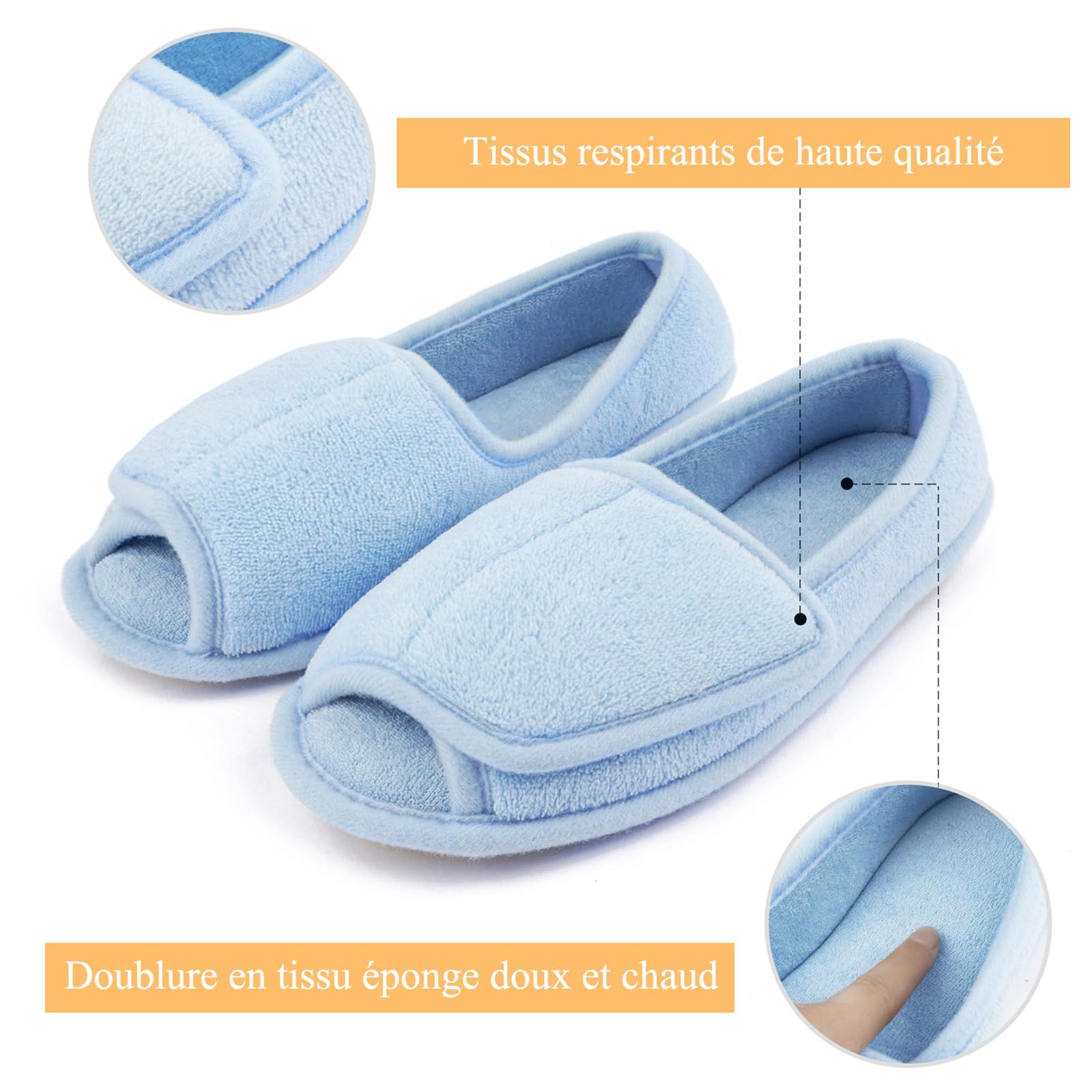 Git-up Chaussons Femme en Mousse à Mémoire Confortable Respirante Bout Ouvert Peluche Chaud Antidérapage Maison Pantoufles pour Intérieur et Extérieur