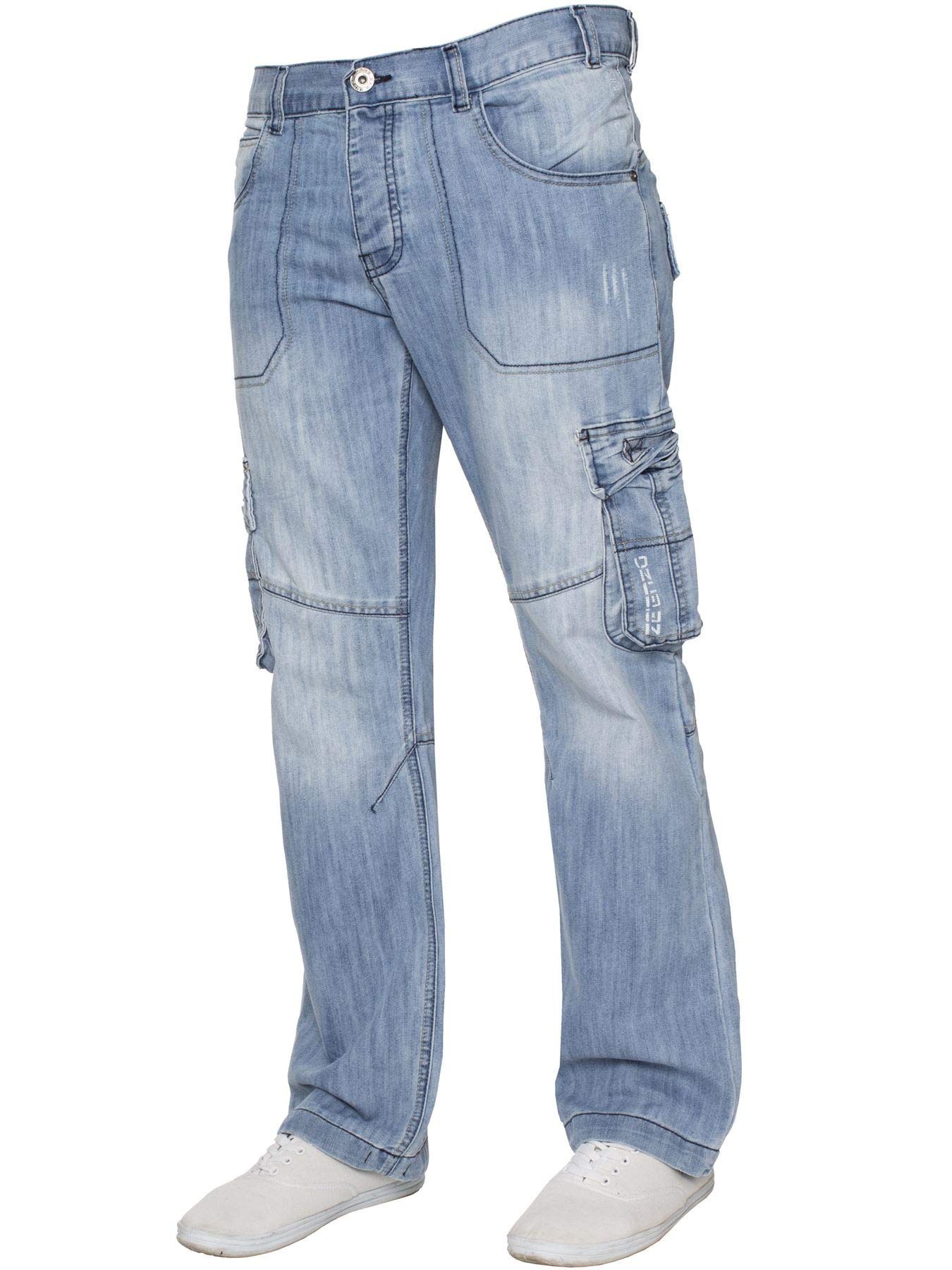 Ze Enzo Men's Light Blue Enzo Cargo Combat Jeans Trousers Casual Work Denim Pants All Waist Sizes Lsw 42 Regular