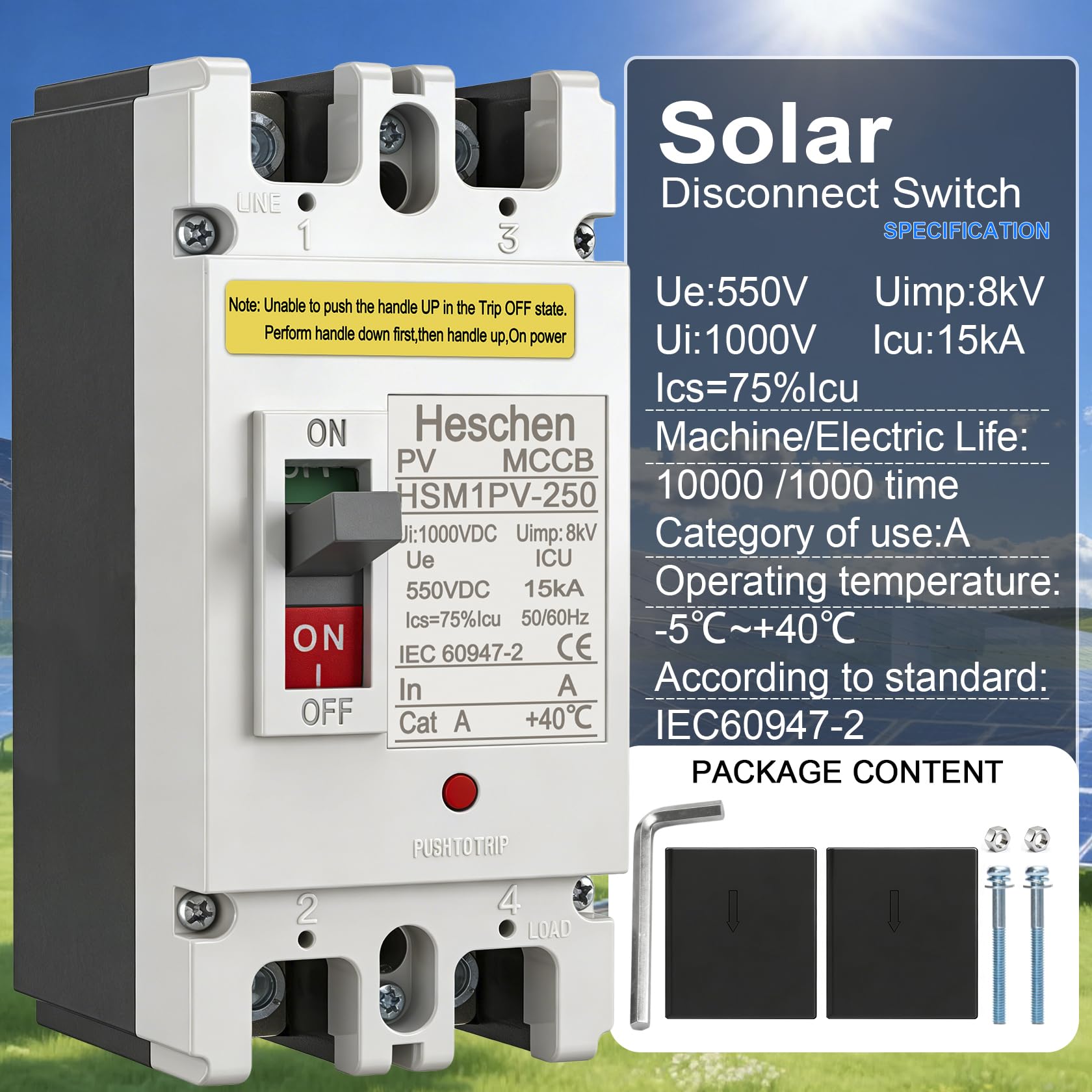 Heschen DC-Leistungsschalter MCCB 2-polig DC550V 150A HSM1PV-250 für PV-Solaranlage