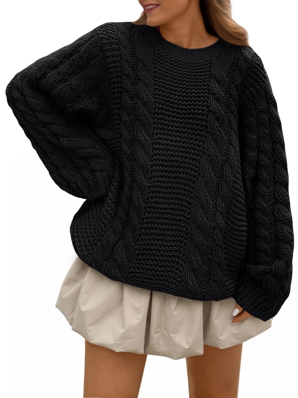 trendy queen Cable Knit Oversized Sweaters Womens Cozy Pullover Sweater Fall Winter Clothes-picture-31