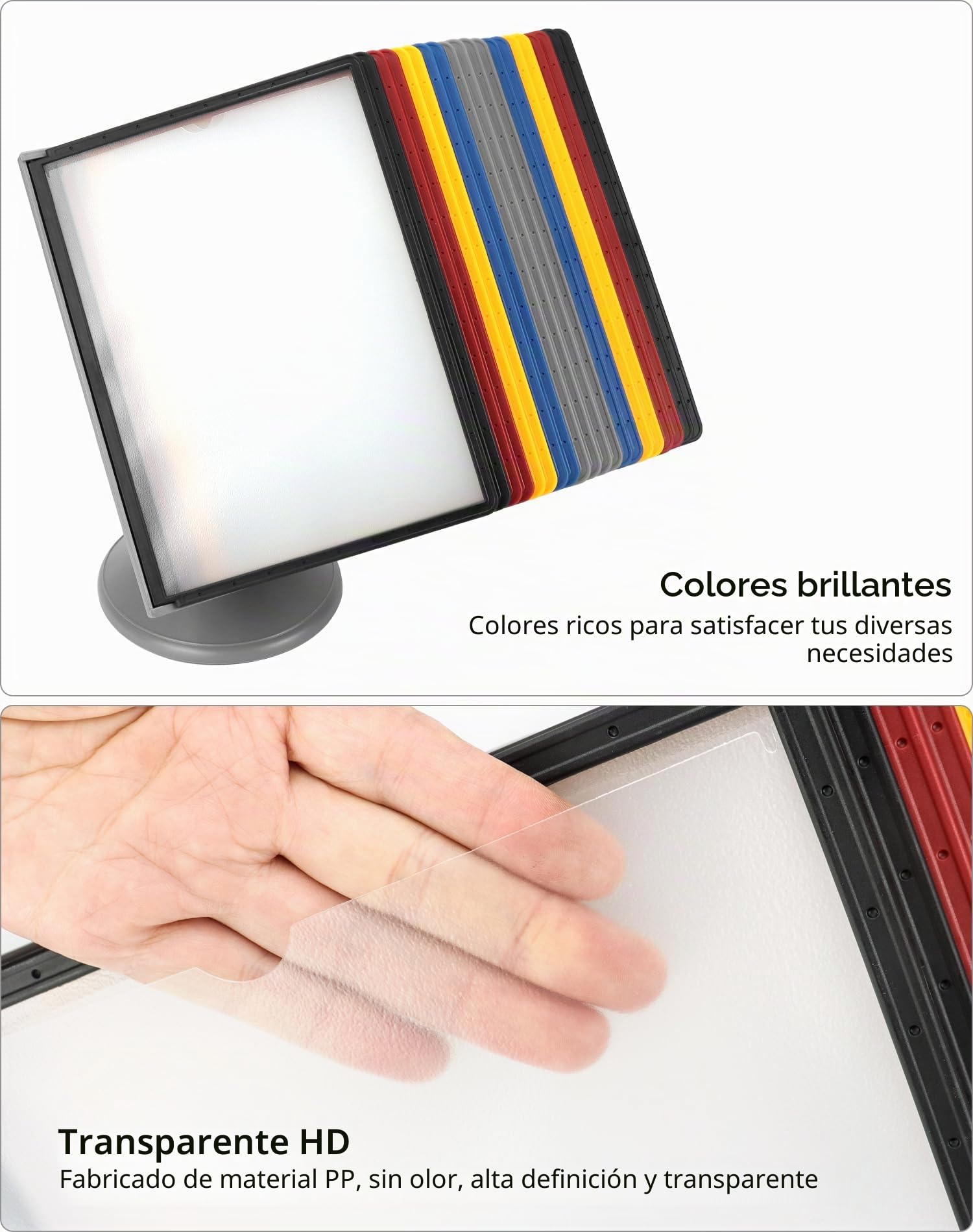 QWORK® expositor de mesa, ajustable 360°, portadocumentos multicolor para salas de exposiciones, restaurantes, oficinas, lugares públicos , 20 tableros de exhibición A4