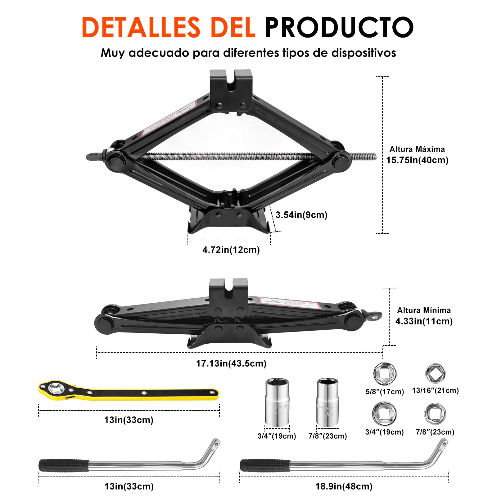 Gato de Tijera Ruedas Portatil 2.5T (5519 lbs), Gato de Tijera Elevador Tijera Manivela Familiar Camioneta Levantador para Coche Familiar SUV MPV