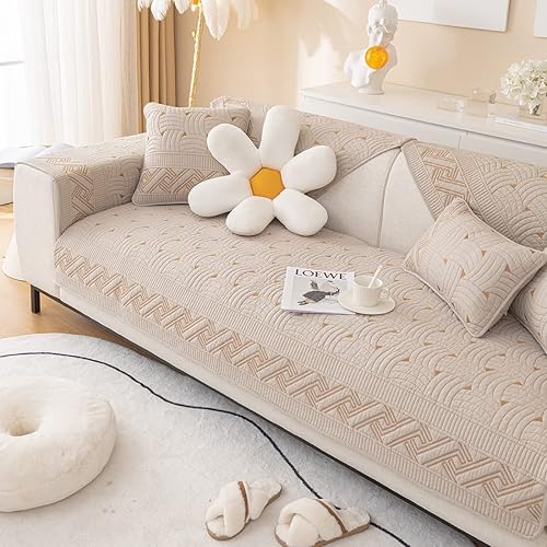 Miniatura 1 de Funda acolchada de algodón para sofá, funda de sofá con patrón de tejido bordado, funda suave y antideslizante para sofá, funda protectora de