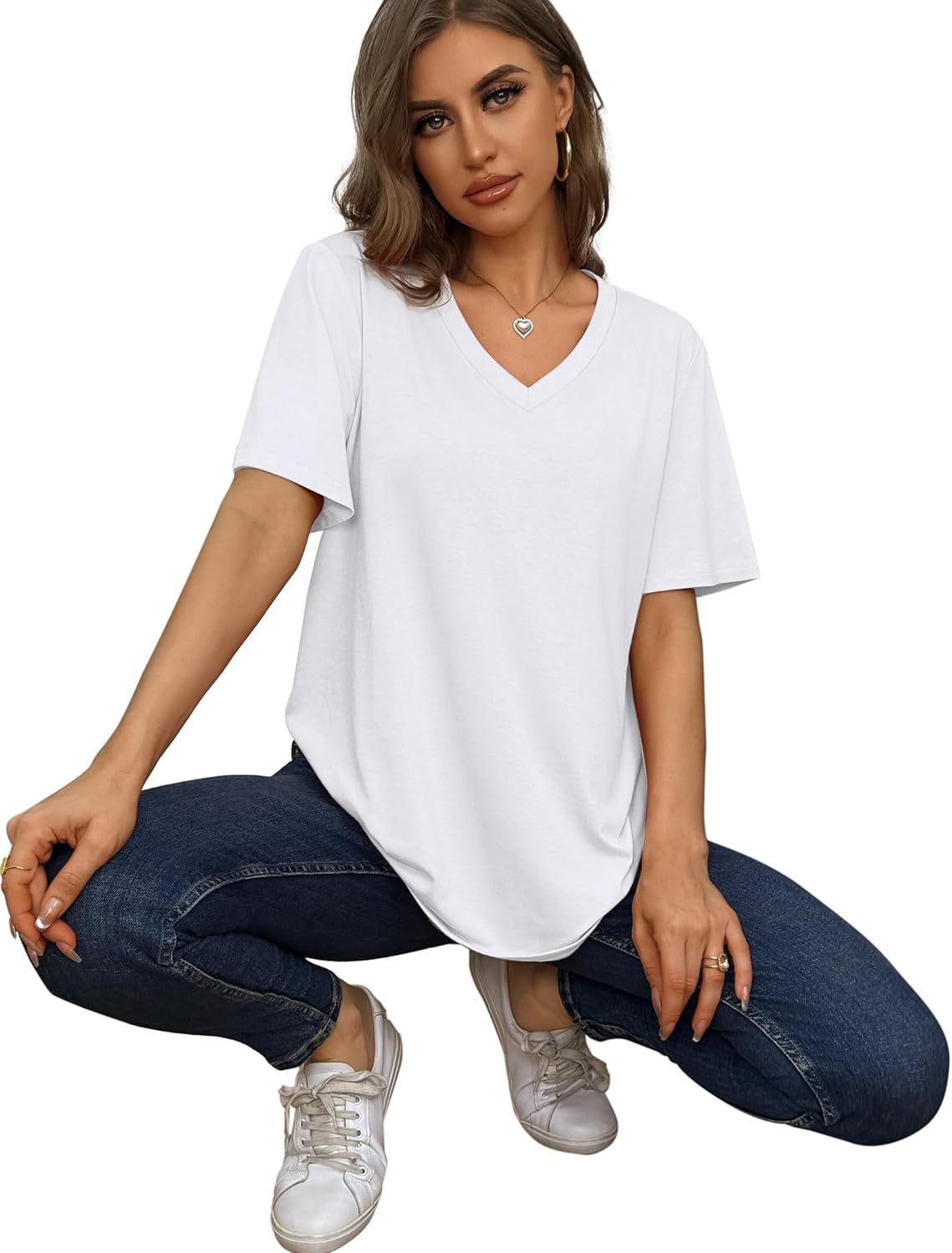 Aokosor Womens V Neck Short Sleeve T Shirts Summer Tops 2025 Casual Loose Tees Trending Now S-4XL - Image 4
