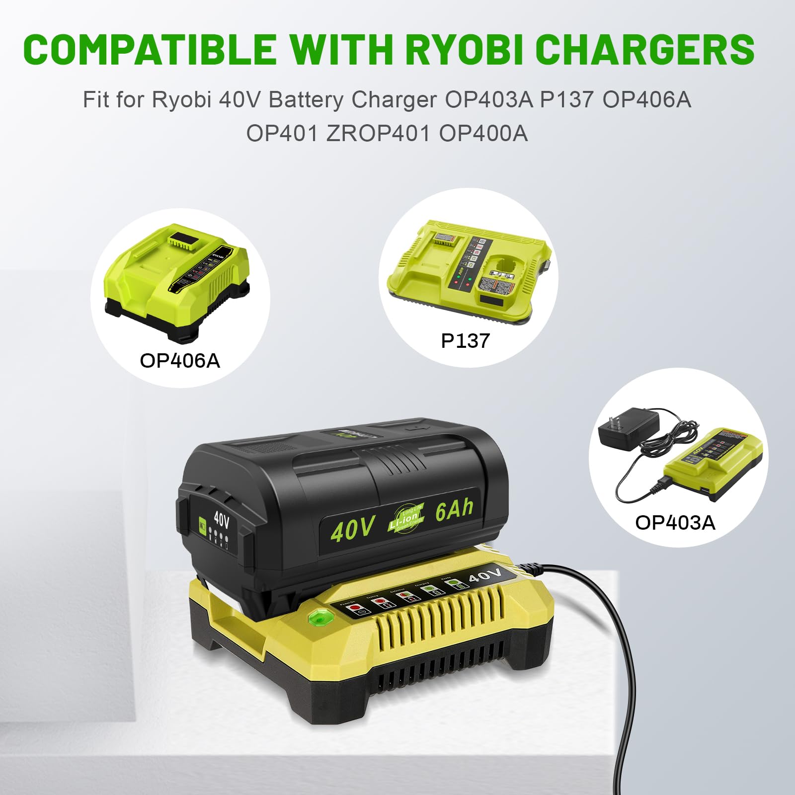 Battery Ryobi Tools Replacement For 6.0Ah Battery Compatible With Ryobi 40 Volt Battery OP4040 OP40401 OP4026 OP40261 OP4050 OP40201 OP40601 Cordless Power Tools Greenworks 40v Battery Ryobi 40v