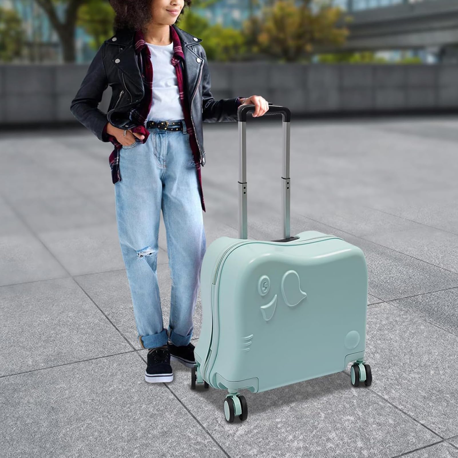 Bagaglio a mano per bambini – Valigia rigida, ruote girevoli leggere | design adatto ai viaggi, facile da maneggiare, per ragazzi e ragazze, vacanze, viaggi in aeroporto, fine settimana, Verde men