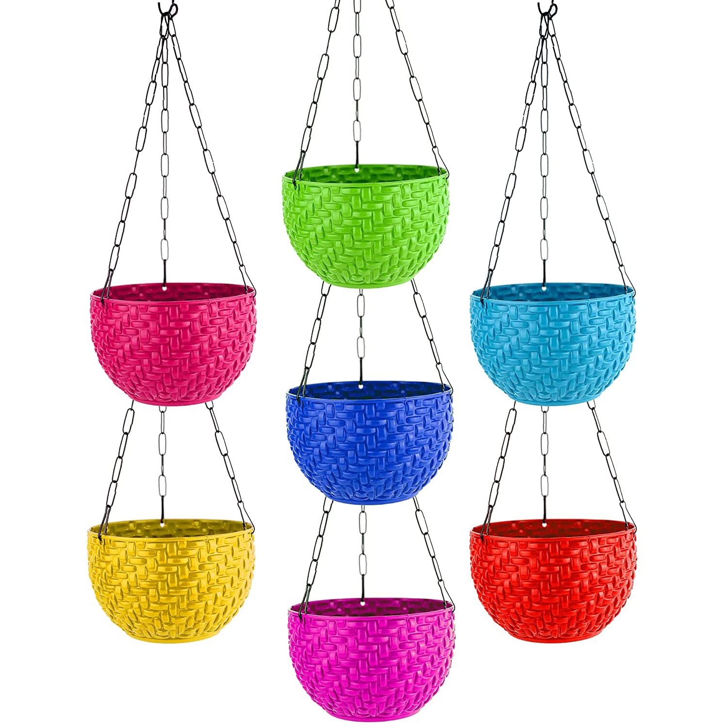 Amazon Brand - Umi Heavy Plastic Wicker Hanging Basket with Metal Hanging Chain/Multicolored Hanging Pots/Hanging Planters for Balcony, Garden, Home (Multicolored, Set of 7) (B09SB9Z553) Amazon Price History, Amazon Price Tracker