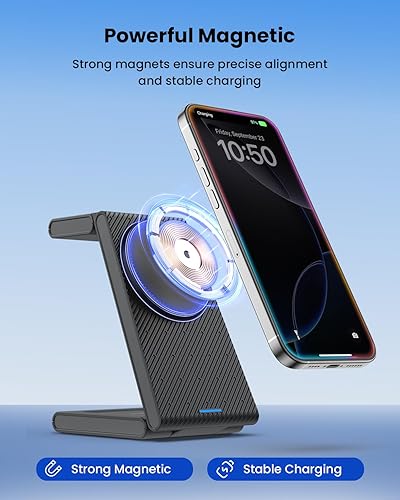 Miniatura 2 de Estación de carga inalámbrica 3 en 1, soporte de cargador inalámbrico magnético plegable para múltiples dispositivos, cargador inalámbrico para