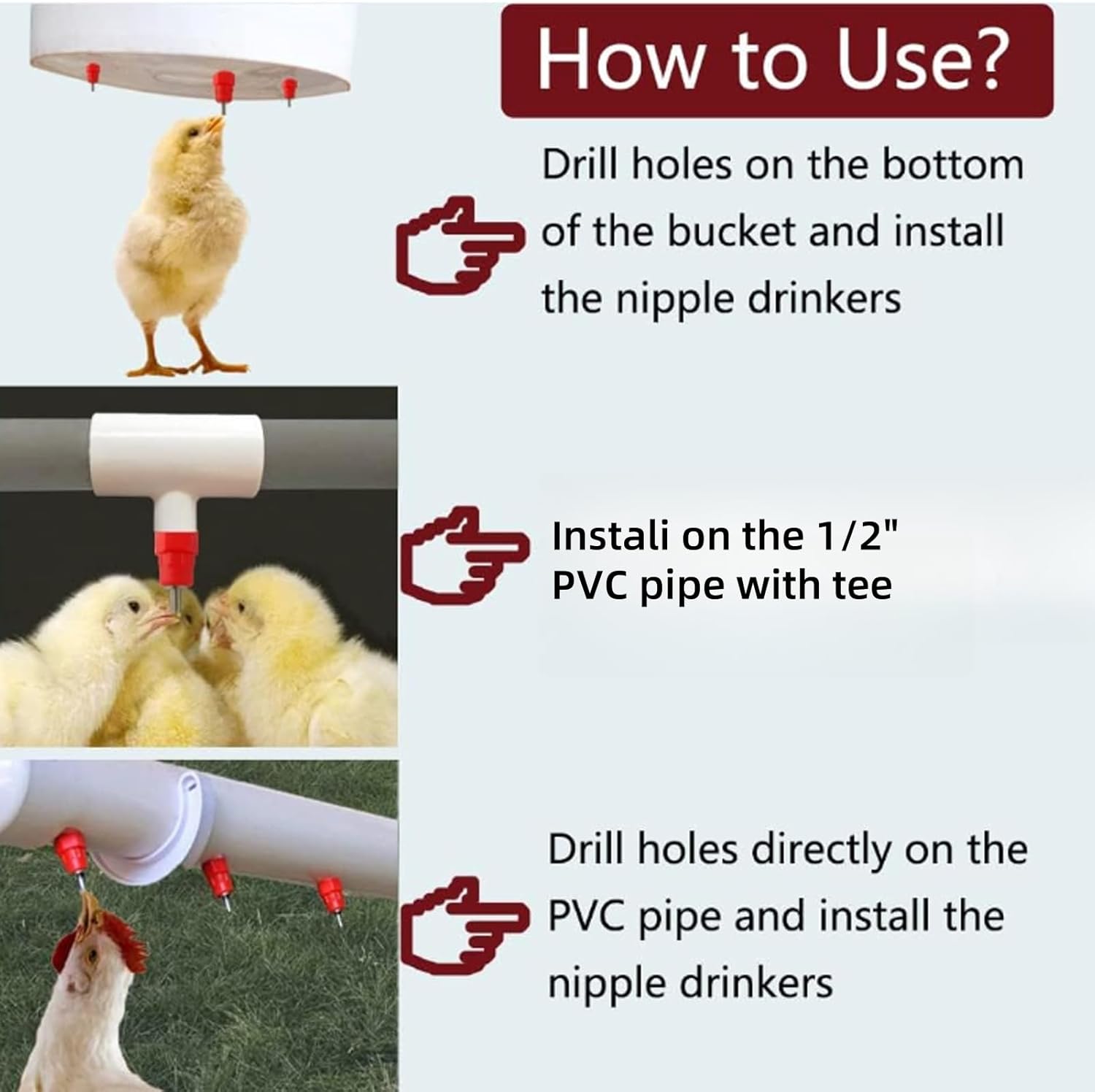 100Pcs Chicken Feeder Nipples, Poultry Nipples Automatic Chicken Water Nipple Drinker Poultry Waterer Water Dispenser Poultry Hen Duck Goose Water Fountain Drinking Feeder