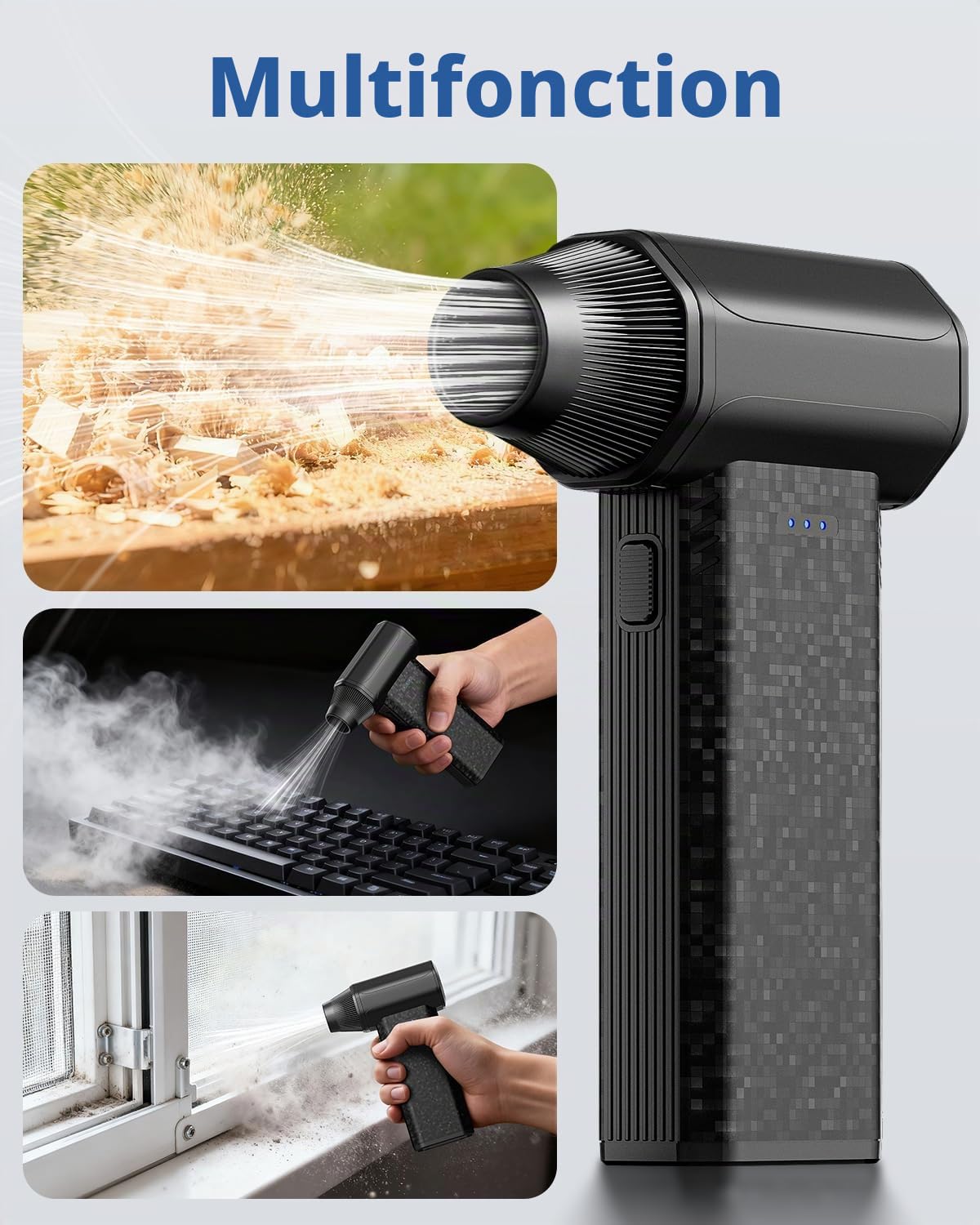 COSANO X113 Souffleur d'air électrique 110 000 tr/min – Dépoussiérant rechargeable 2× 2500mAh, moteur 120W et 3 vitesses réglables, USB-C, alternative aux bombes d'air comprimé pour PC, clavier
