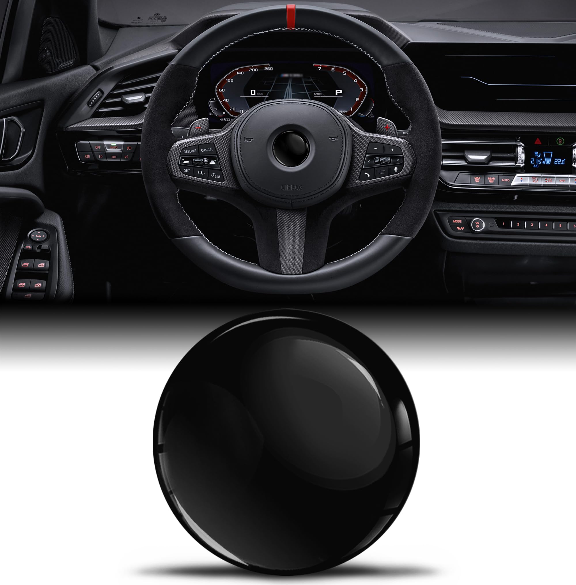 Biomar Labs Steering Wheel Badge 3D Domed Sticker 45mm Compatible with BMW 36131181082 – Emblem Overlay Decal – Car Interior Accessory (V 28)
