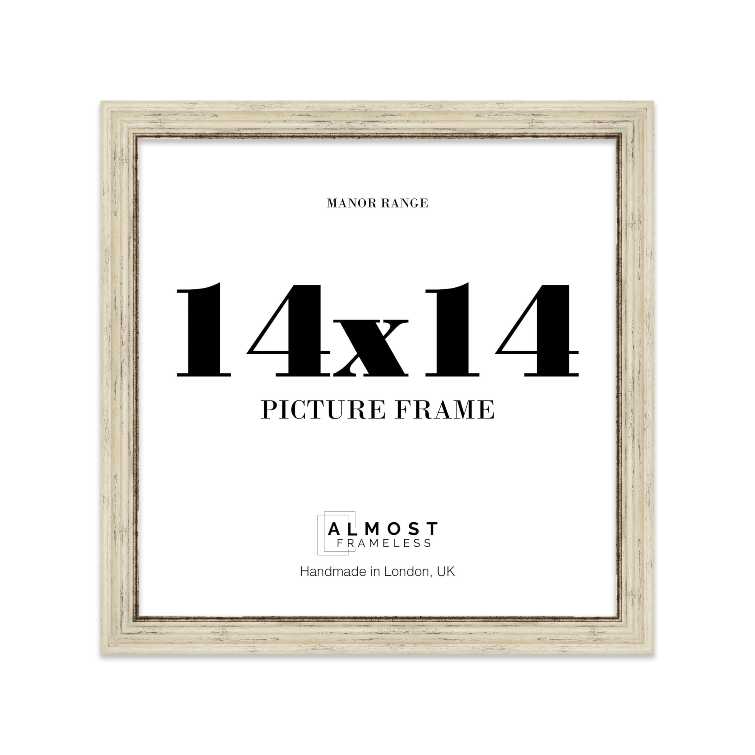 14x14 Picture Frame, Display 14x14 Pictures (35.6 x 35.6cm) - Distressed Cream Rich-toned 42mm Edge Wall Art - 1 Pack