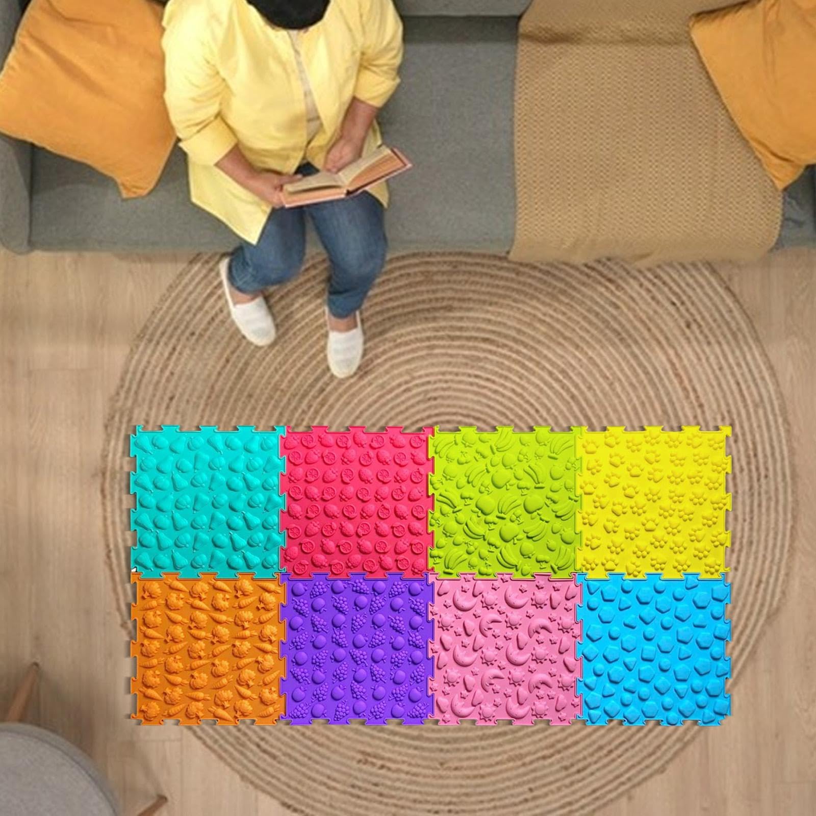10 Stück Massage Bodenmatte Kinder Sinnesmatte Puzzlematte Fliesen Teppich für Sensorische Integration Motorikraum Spielzimmer, 8 Stück