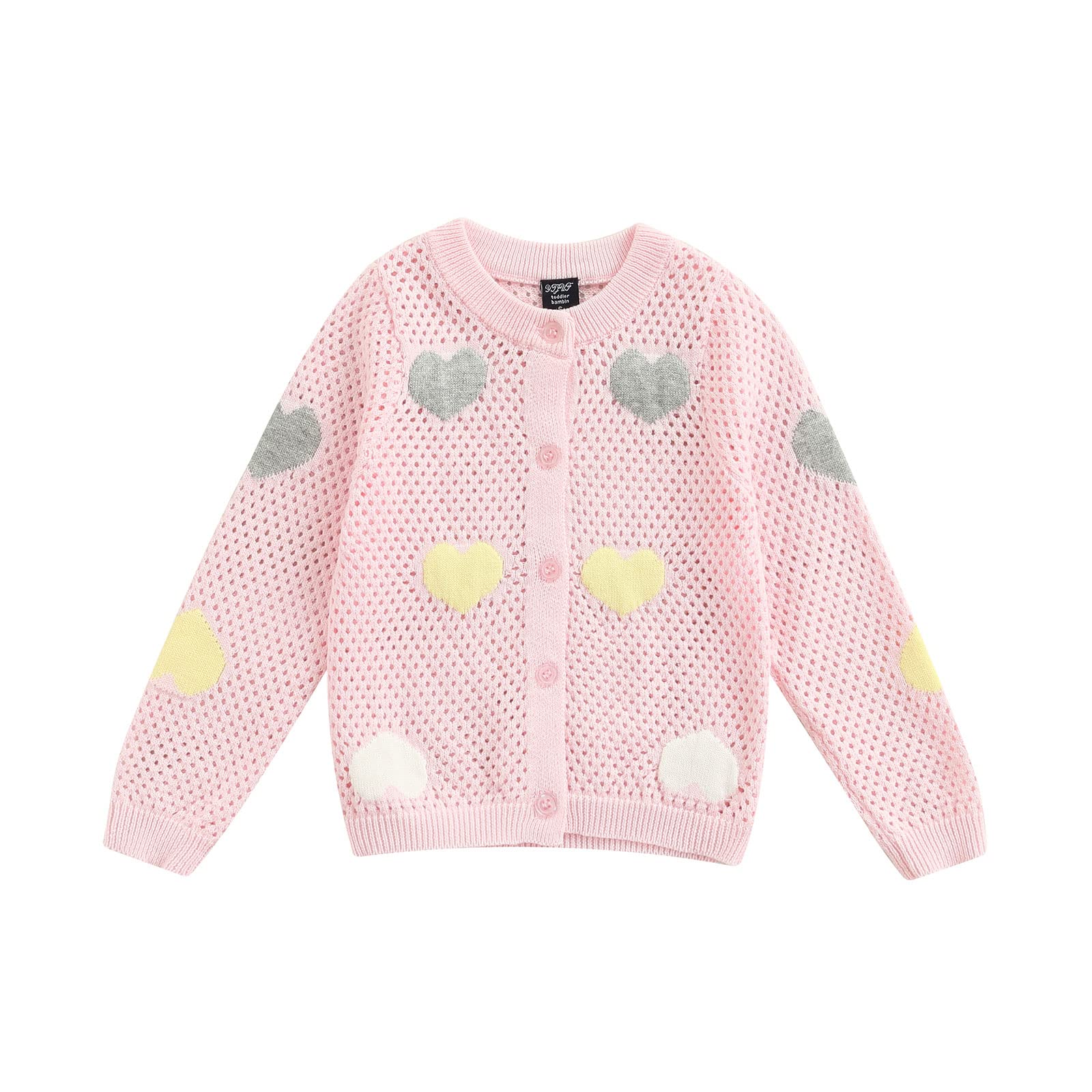 Newborn Baby Girls Heart Sweater Button Knitted Sweater Cardigan Infant Fall Cardigan Jackets Valentines Day Clothes (Heart Pink, 8-9 Years)