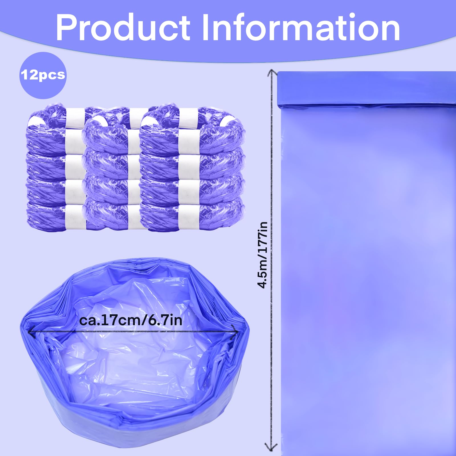 Lot de 12 Recharge Poubelle à Couches, 4,5M Sac Poubelle Couche Grande Capacité Étendu Épaissi Recharge, Bebe Recharge Sac Poubelle Couche Compatible avec Tommee Tippee, Angelcare, Violet