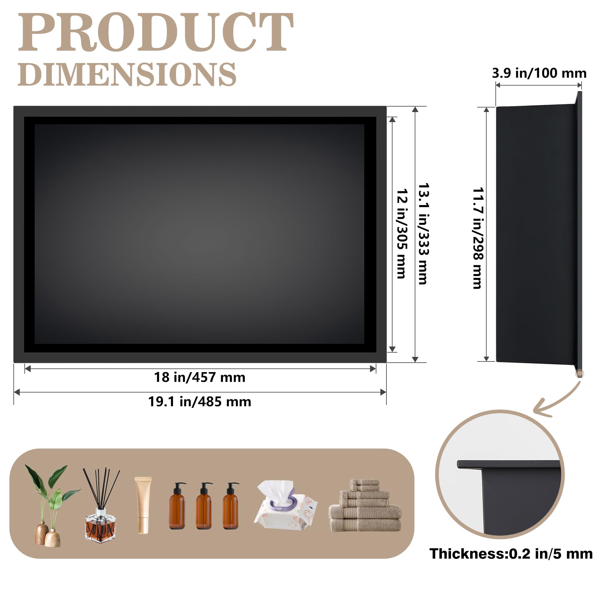 Nicchia da Parete Doccia in Acciaio Inox 33 x 48 x 10cm Nero Nicchia per Doccia da Incasso