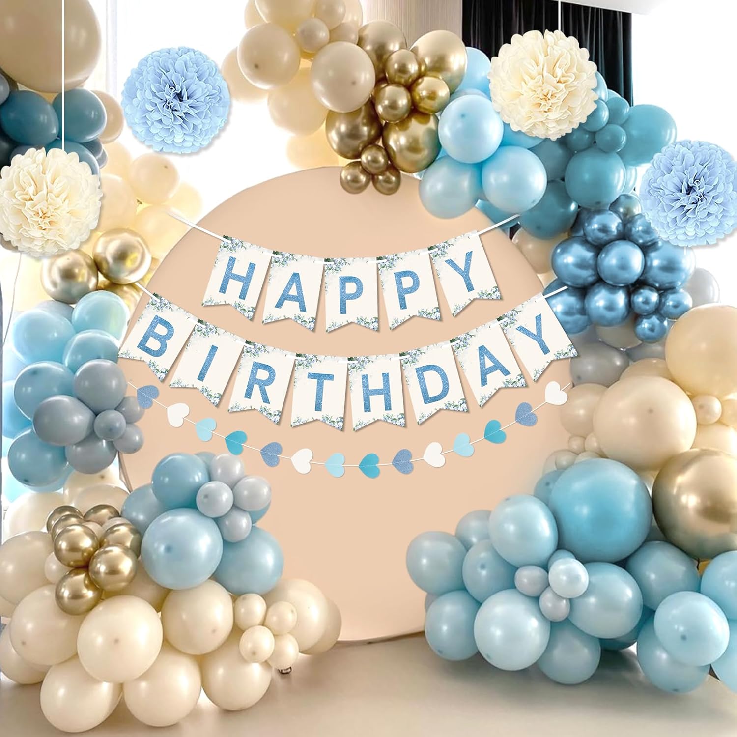 Blue Birthday Decorations, Blue Party Decor with Balloons Happy Birthday Banner Birthday Sash Tablecloth Fringe Curtain Light Blue Bday Decorations for Baby Boys Girl Men Women - Image 6