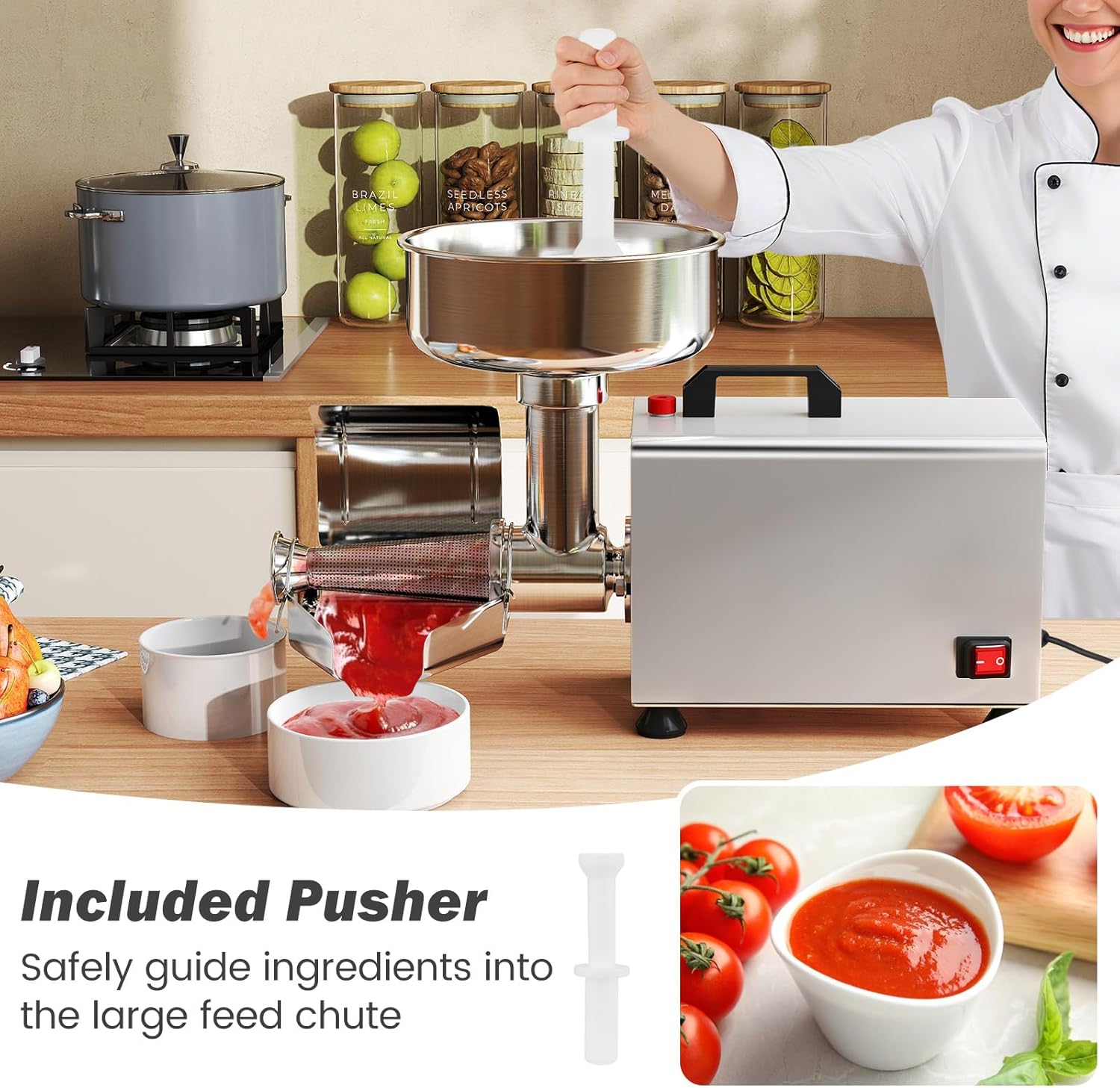 COSTWAY 450W Electric Tomato Strainer Machine, 110-120V Commercial Grade Stainless Steel Saucer Maker, 200-350 lbs/h Food Milling Machine for Strawberry Blueberry Jam