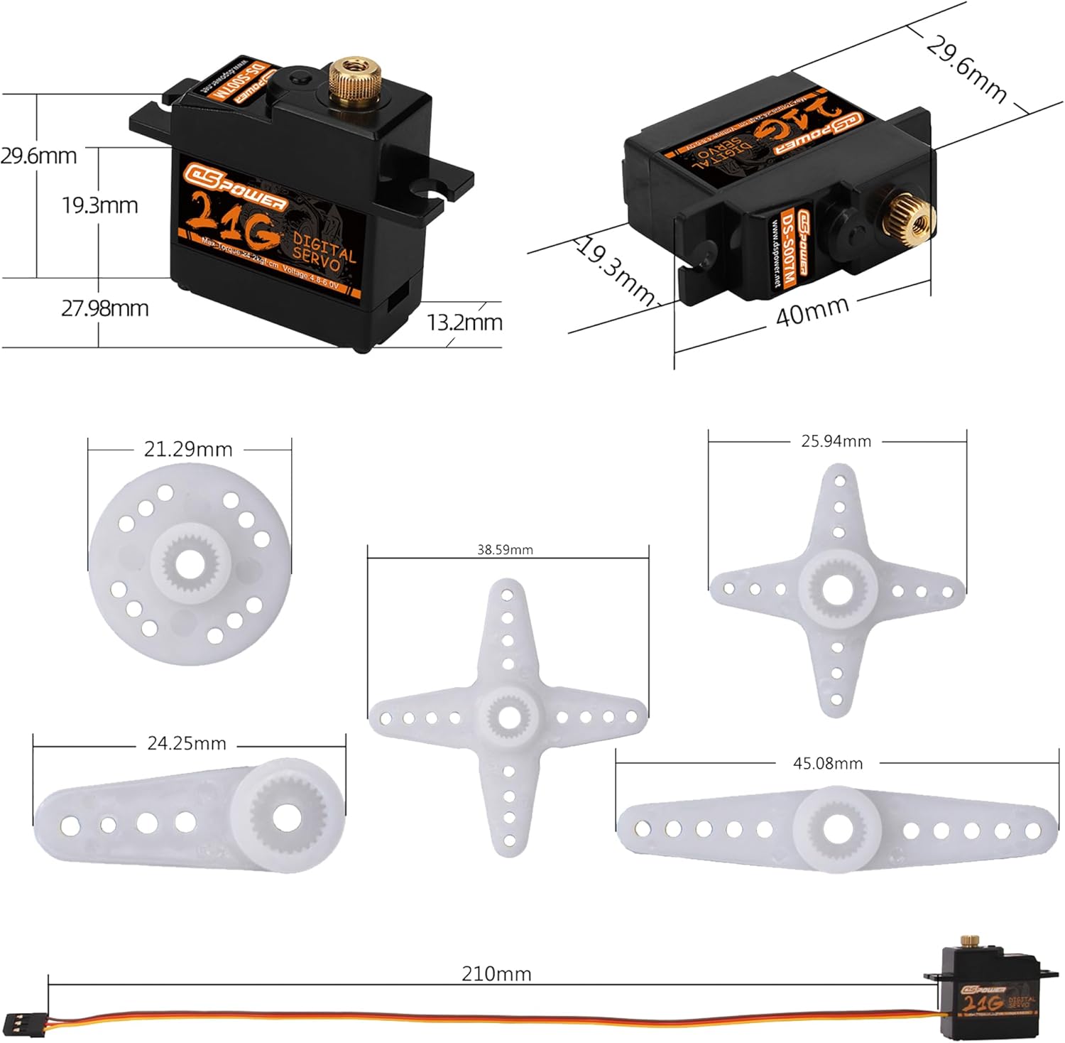 21G Mini Servo Micro Servo with 25T Arm,Digital Servo Full Metal Gear for 1/18 1/16 1/14 RC Crawler Car,Truck, Boat Airplane Robot Upgrade Parts