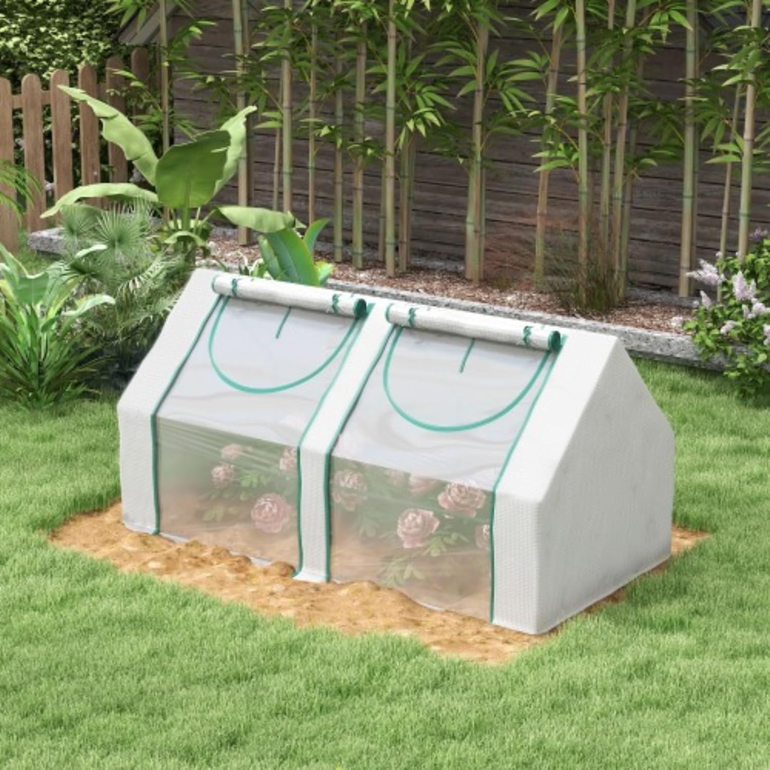 6' X 3' X 3' Portable Greenhouse, Patio Greenhouse, Grow Shed with 2 PE/Plastic Covers, Steel Frame and 2 Roll-up Windows for Growing Plants, Vegetables, Transparent Color