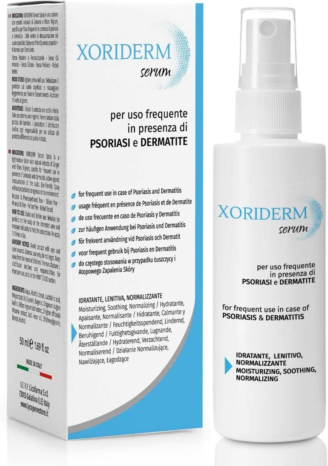 Xoriderm Serum Lotion helps in presence of Psoriasis and Dermatitis of the scalp. Soothing, moisturizing and rebalancing action.