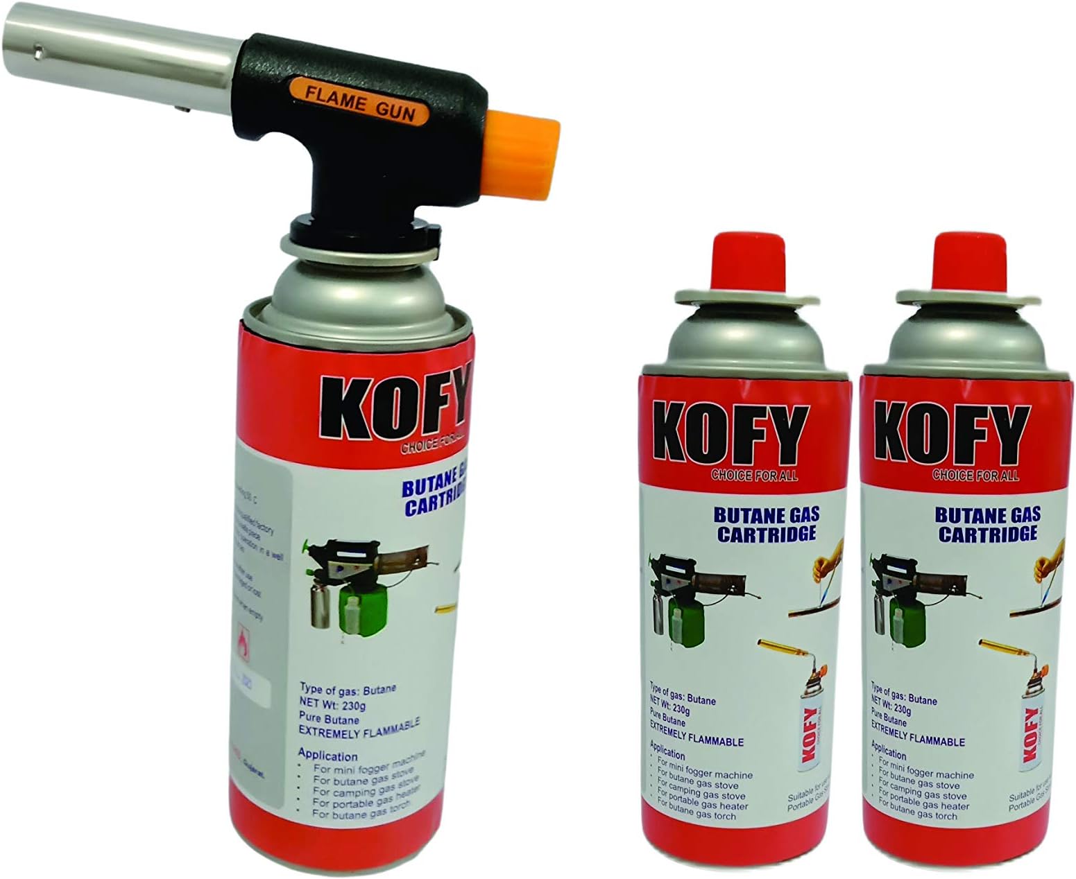 - Kofy Butane Gas Can Single Nozzle With 1Pc Auto Torch Gun + 3 pc Butane Can 500ML Combo