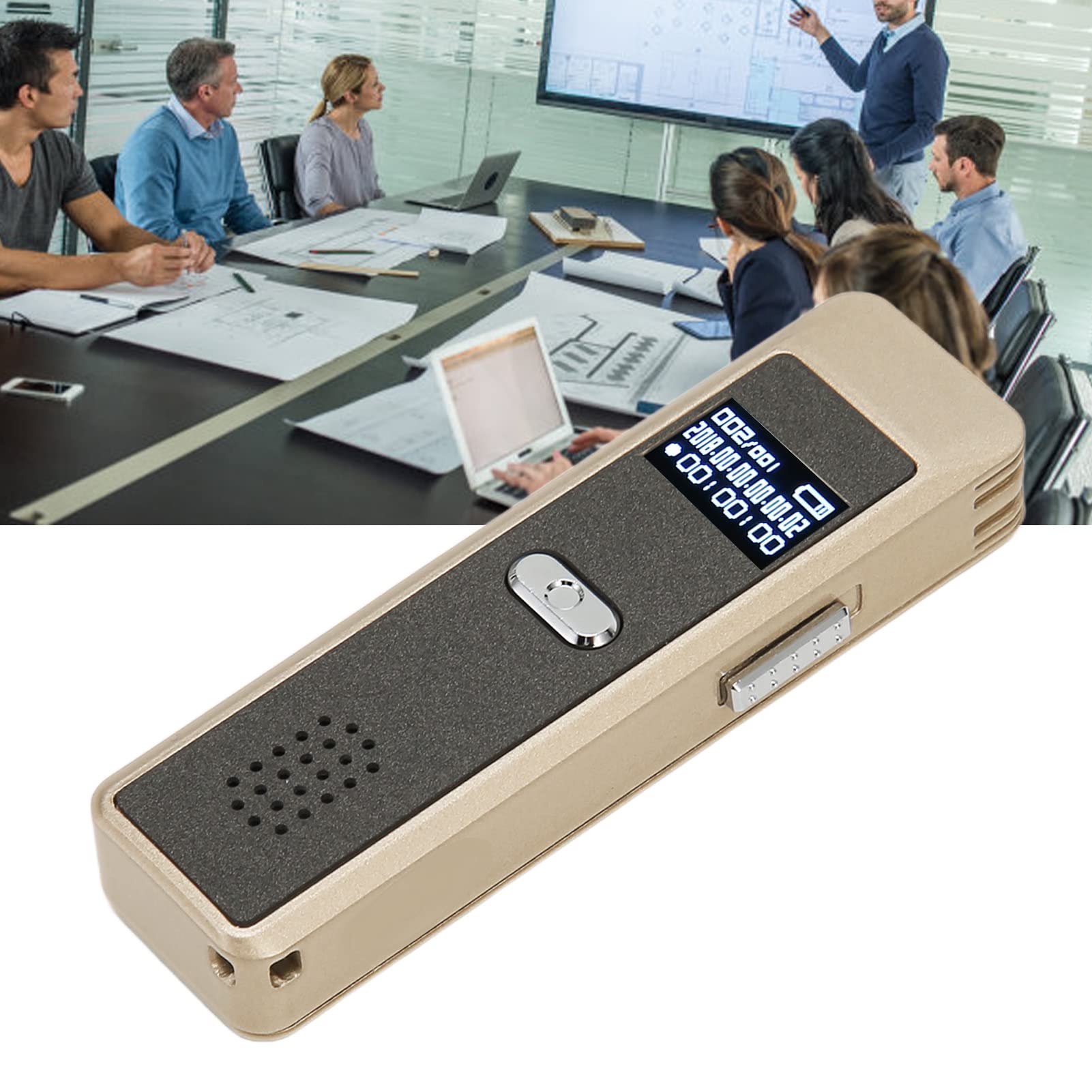 Enregistreur Vocal Numérique, AI Intelligent HD Noise Mini Enregistreur Activé Par La Voix Avec Lecteur MP3, Mini Enregistreur Vocal Pour Réunion (Coquille D'or 8 Go