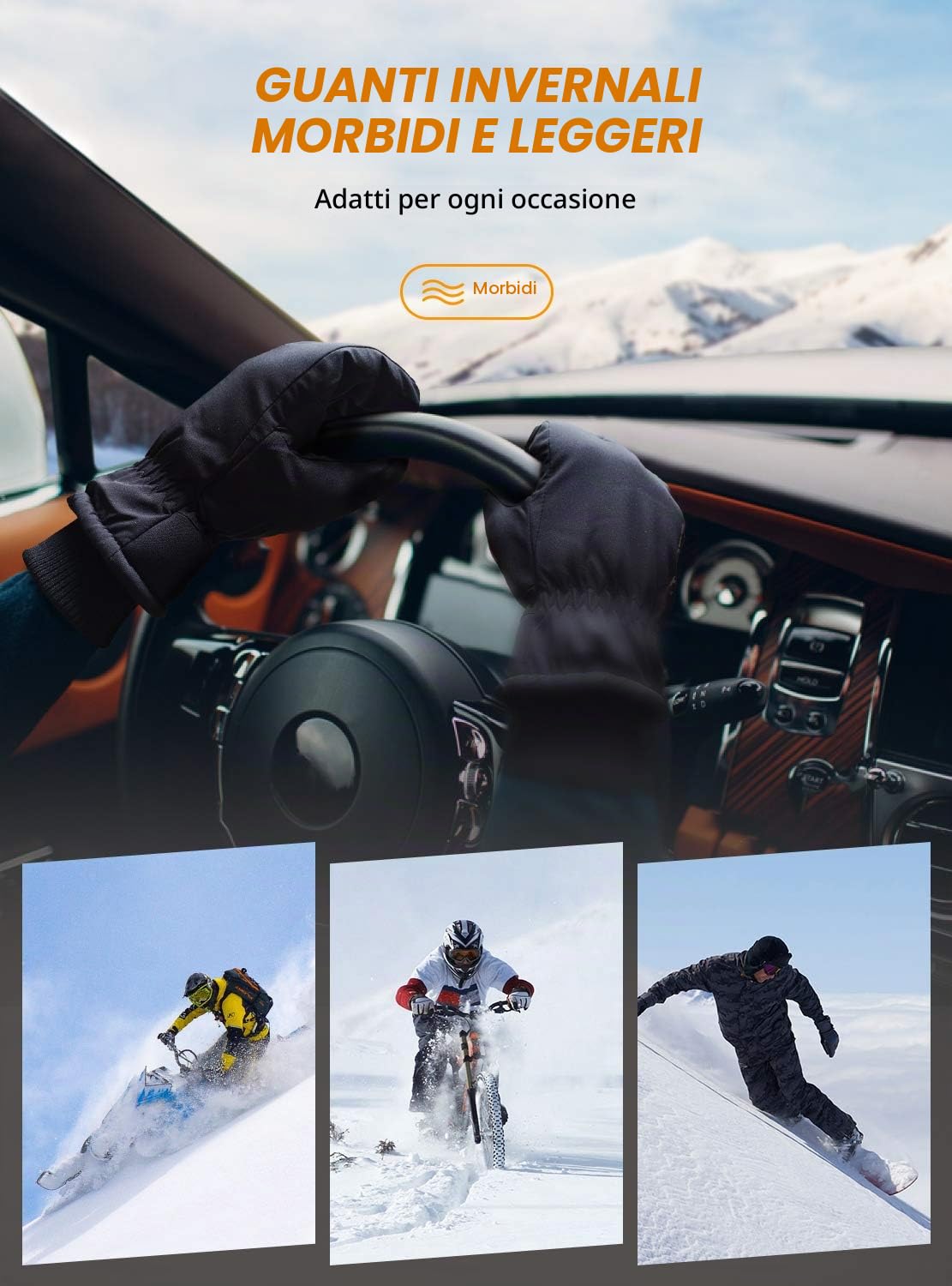 TRENDOUX Guanti Invernali Uomo Donna, Adatto per Sci Snowboard Scooter Moto Bici Mtb Motocross Neve Running Ciclismo Riscaldati, Guanti Touch Screen Termici da Lavoro Palestra Guida Impermeabili