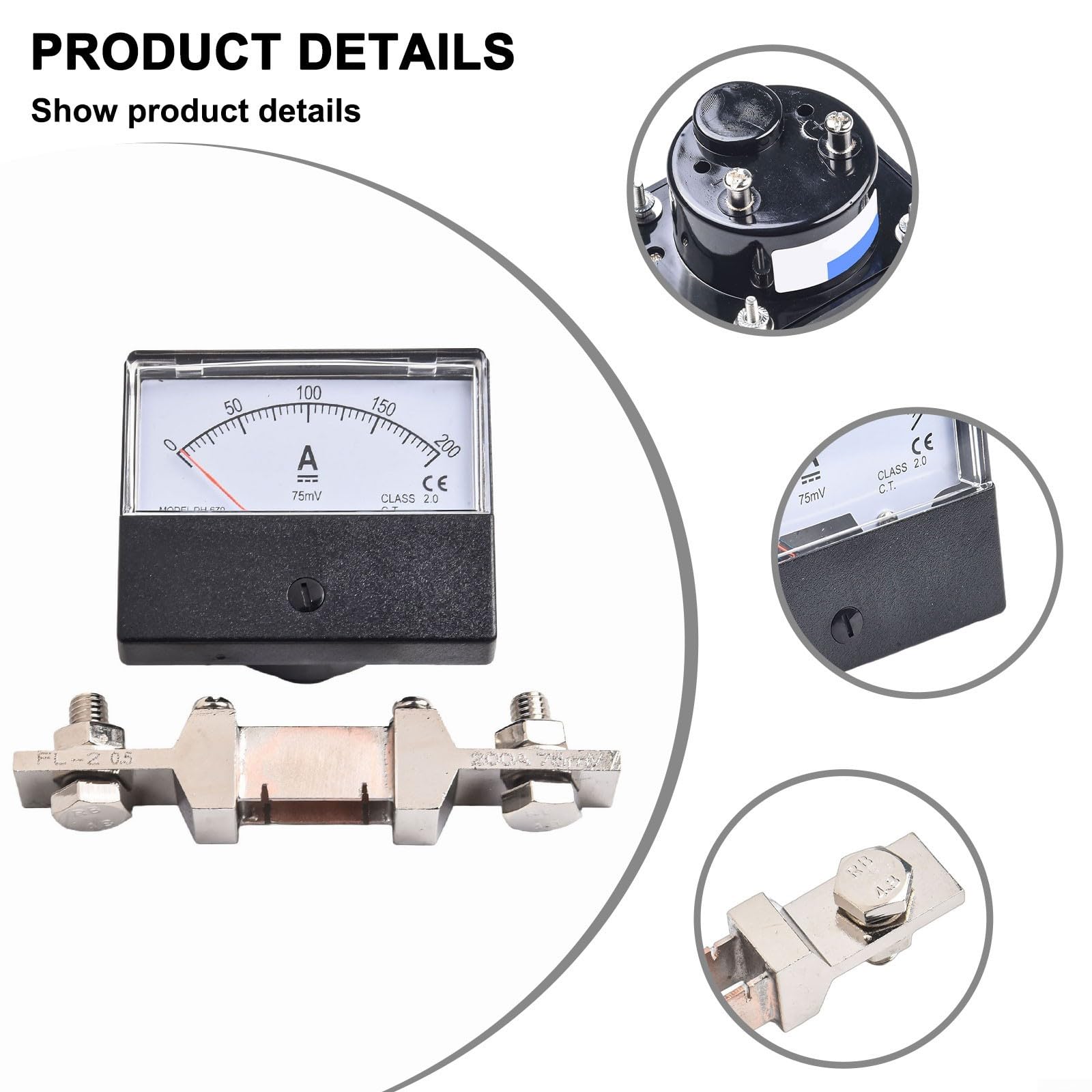 Amperometro analogico DH-670 DC 0-200A 300A 75mV con shunt per quadri