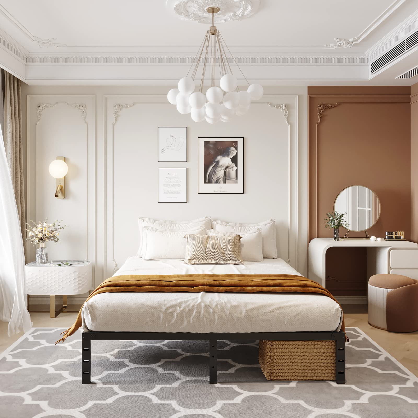 Photo 1 of Vengarus 14 Inch Full Size Bed Frame,Platform Bed with Storage no Box Spring Needed Assembly Mattress Foundation,Black Full 14-inch