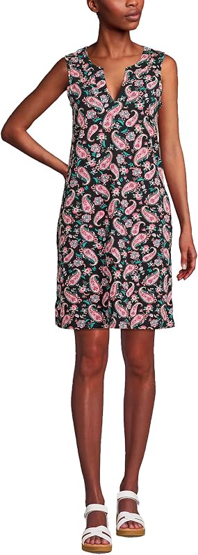 Women's Long Cotton Jersey Sleeveless Swim Cover-up Dress Print