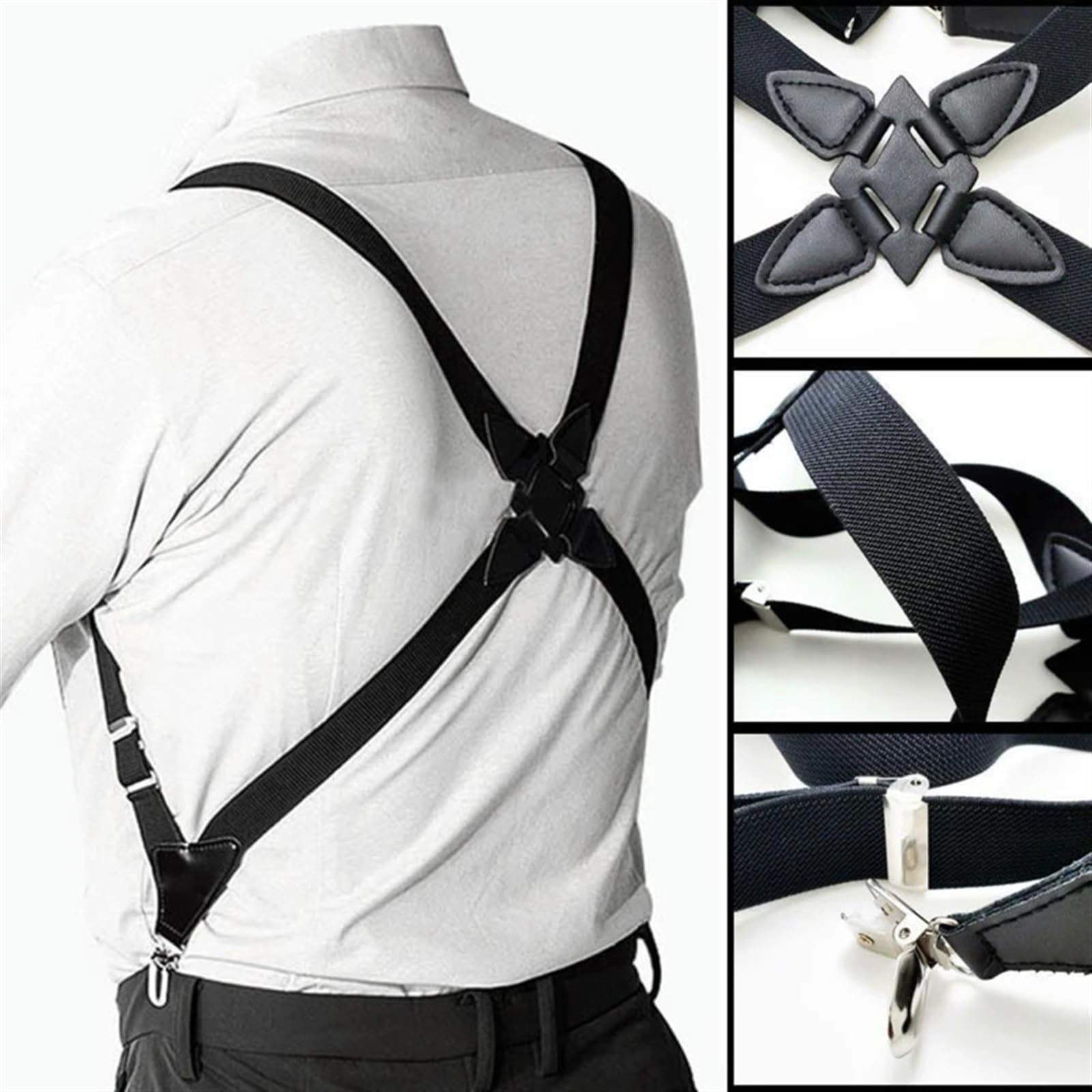 Bretelles pour Hommes Bretelles vintage tendance for femmes et hommes adultes, largeur de 2,5 cm, dos croisé, 2 clips latéraux, bretelles élastiques réglables for pantalon