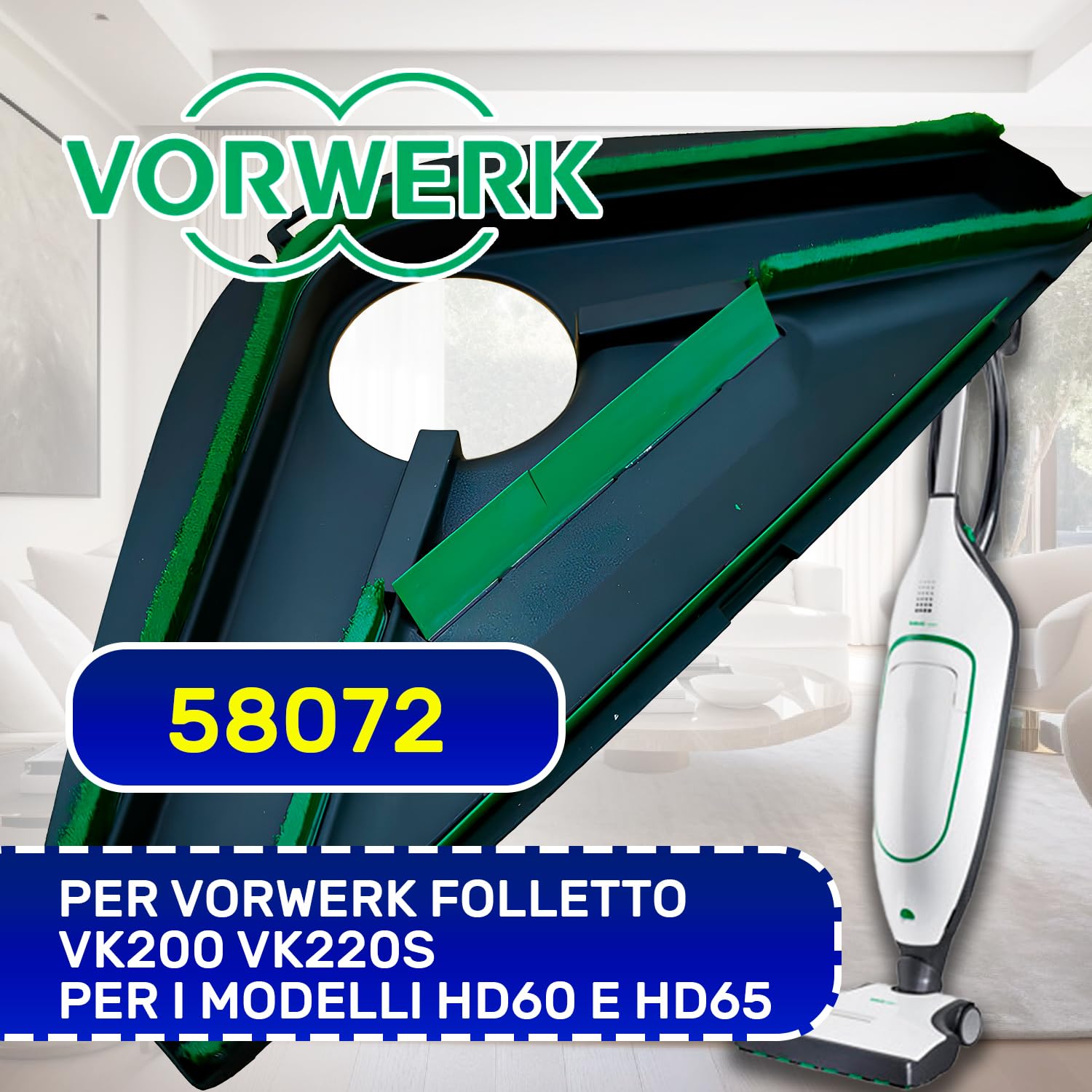 MONTERAL Sottospazzola con Bordo in Gomma e Setole per Modelli HD60 HD65 per Aspirapolvere con Codice Originale 58072 per Vorwerk Folletto VK200 VK220S - Garanzia di 10 Anni