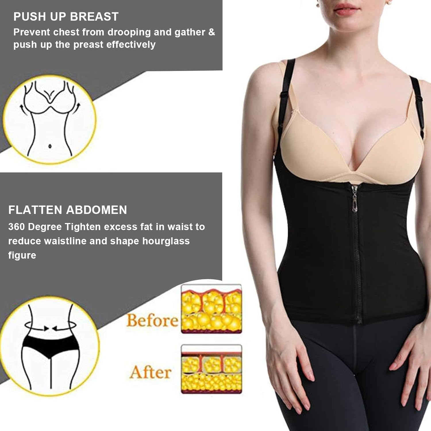 FILFEEL Women Waist Trainer Vest, Zipper Fitness Body Shaper Shirt Sauna Sweat Breathable Fat Burning Shapewear - Image 2