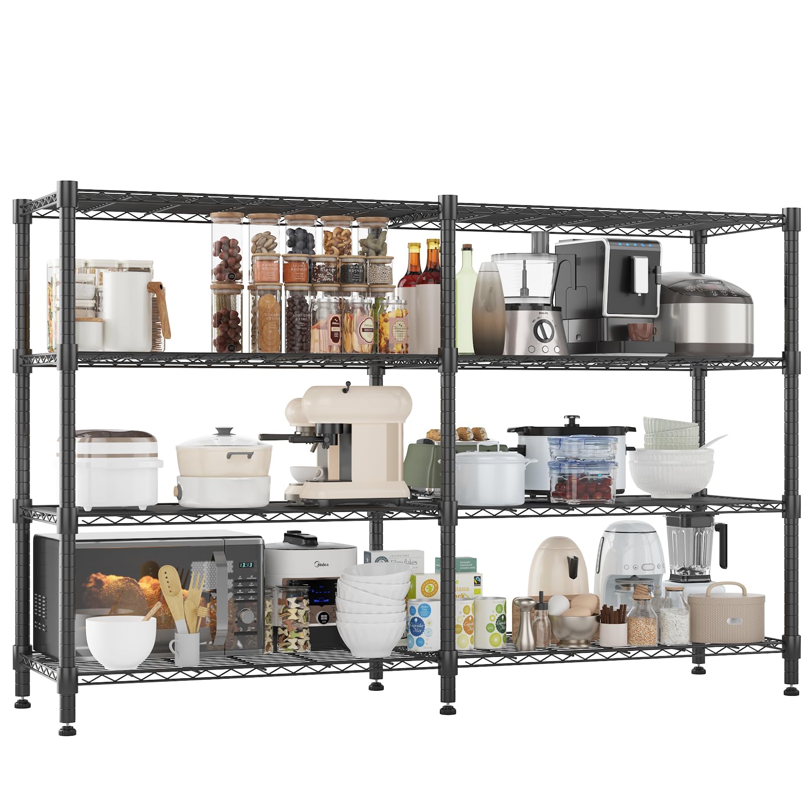 Himimi Scaffali di Stoccaggio a 4 Livelli Scaffale Pesante per Garage Scaffale in Filo Regolabile in Altezza Scaffale in Metallo per Stoccaggio Scaffali per Dispensa, 180L*45P*152Hcm Nero