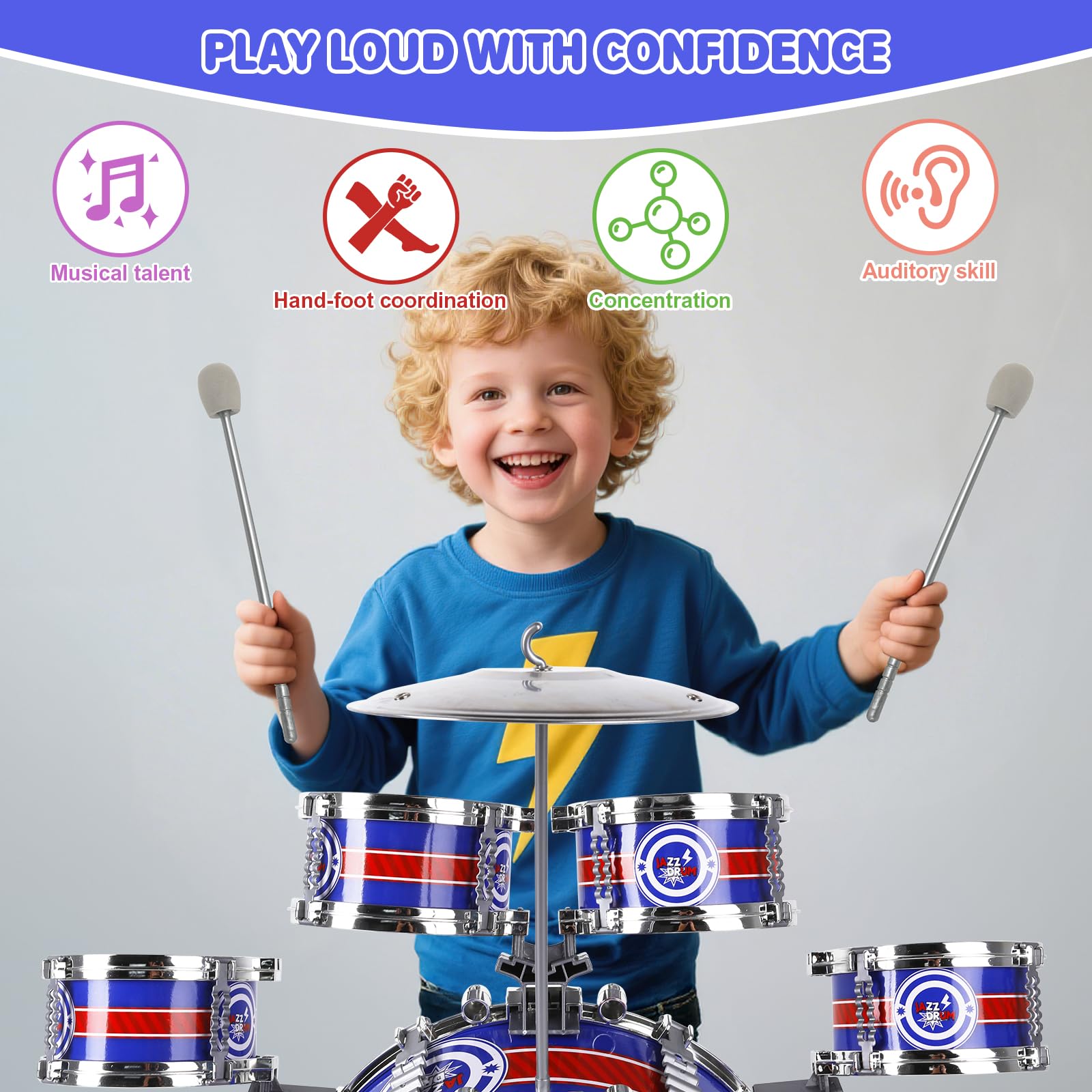 Tambor Infantil, Set de 5 Batería Musical Juguetes para Niños 3 4 5 6 Años, Bateria Infantiles Bebe Instrumentos Educativo Preescolares, Navidad Acción de Gracias Cumpleaños Halloween Regalo